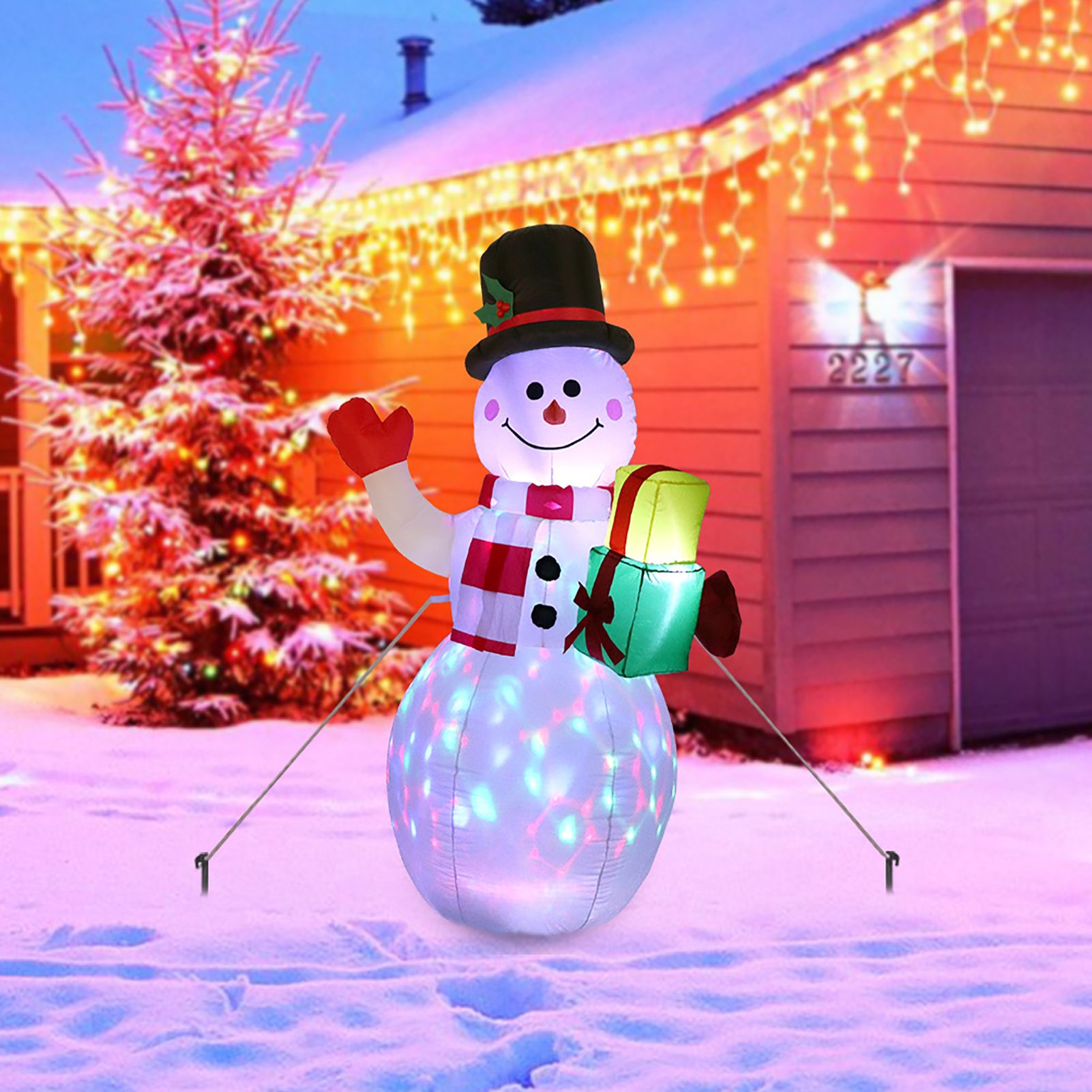 5FT Inflatable Snowman Decoration Blow Up Xmas Snowman with Colorful Lights view 9