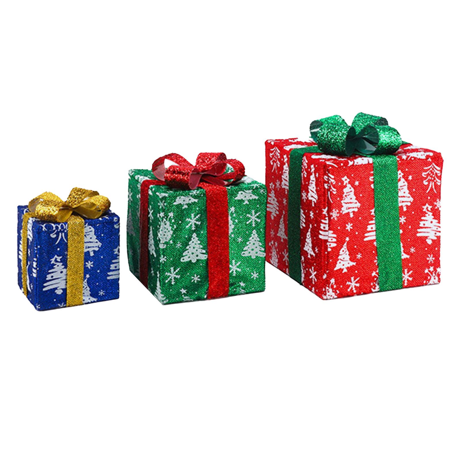 3PCS Xmas Lighted Gift Box Plastic Light Up Snowflake Present Box Xmas Tree — image 1