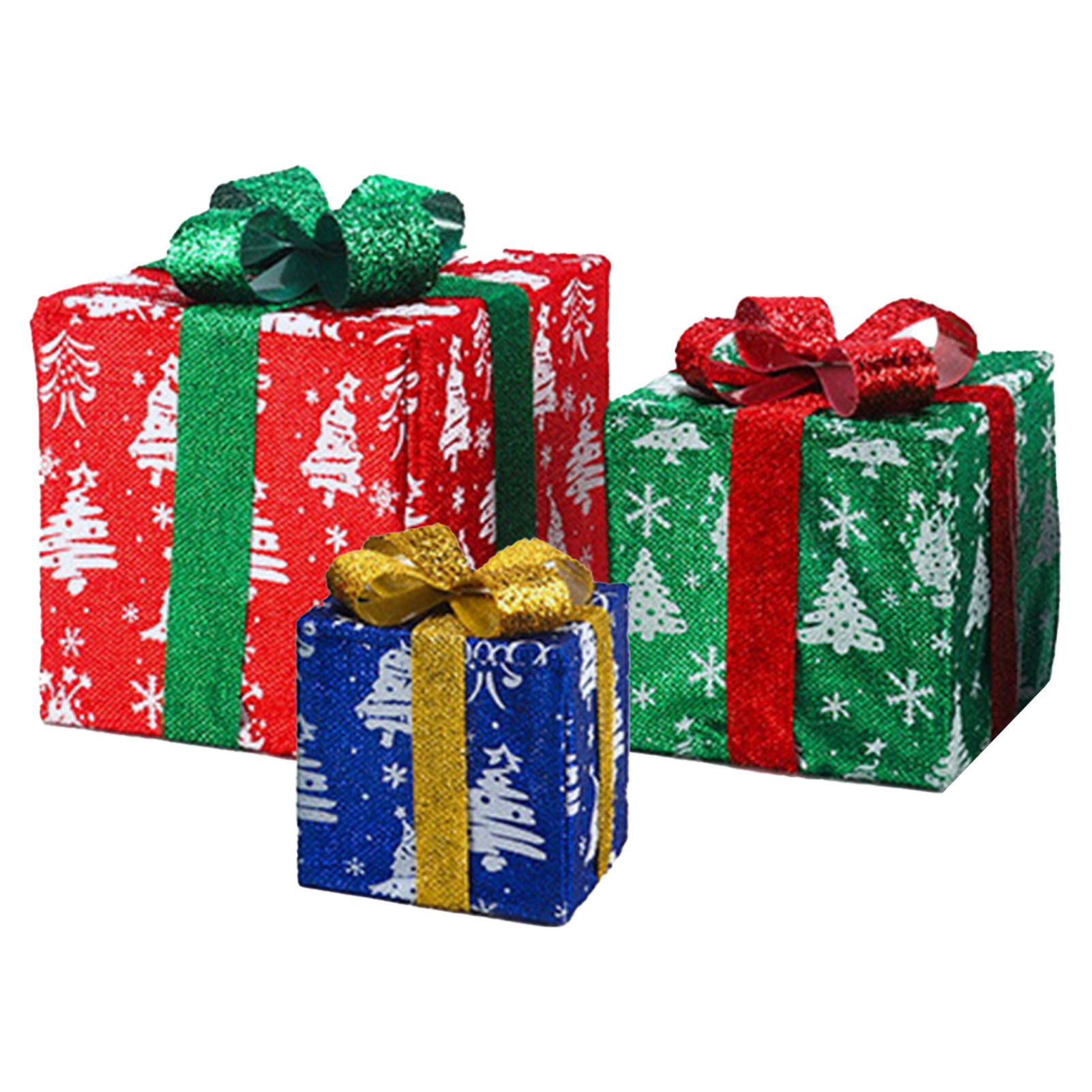 3PCS Xmas Lighted Gift Box Plastic Light Up Snowflake Present Box Xmas Tree view 3