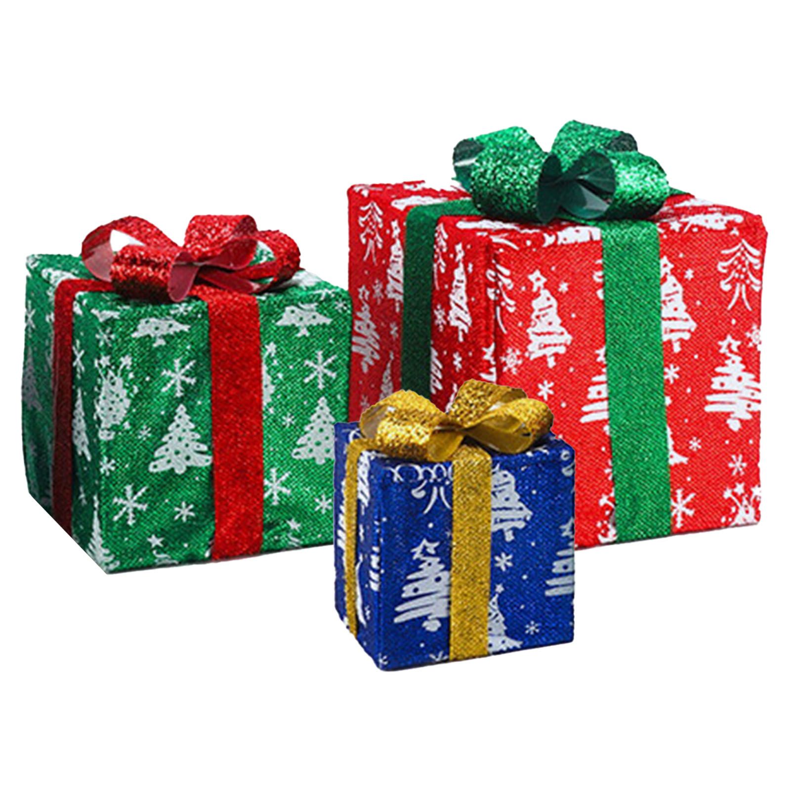 3PCS Xmas Lighted Gift Box Plastic Light Up Snowflake Present Box Xmas Tree view 4