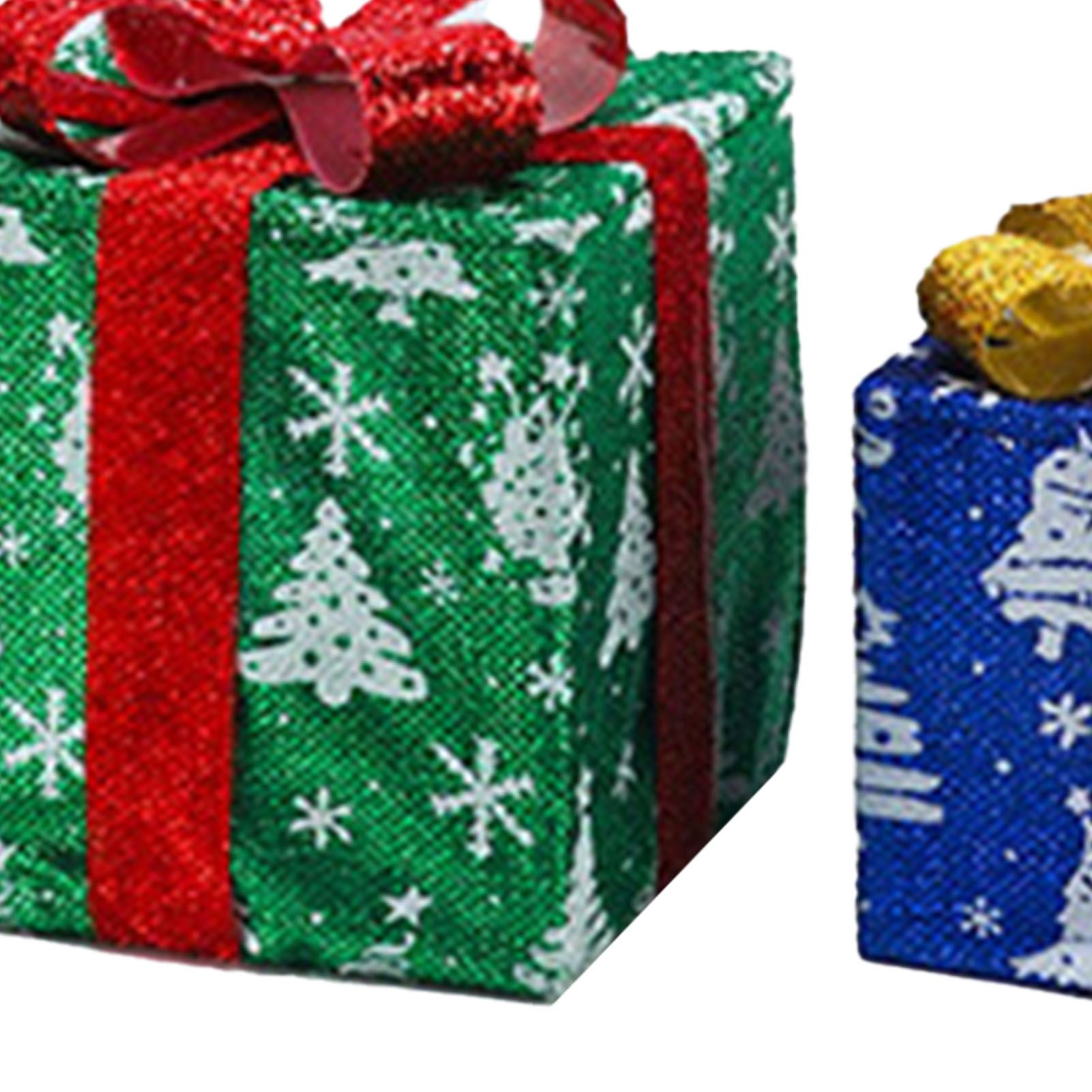 3PCS Xmas Lighted Gift Box Plastic Light Up Snowflake Present Box Xmas Tree view 5