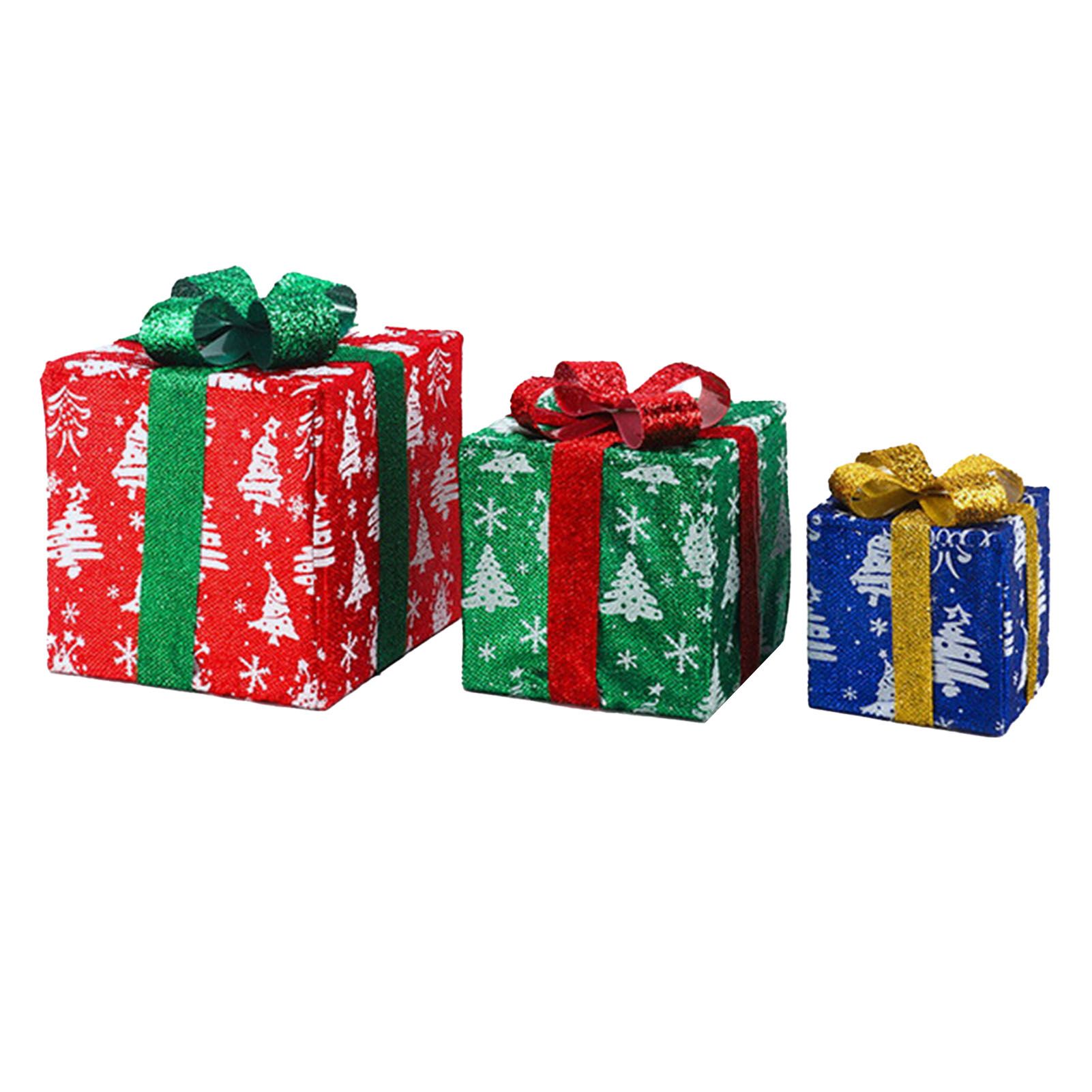 3PCS Xmas Lighted Gift Box Plastic Light Up Snowflake Present Box Xmas Tree view 6