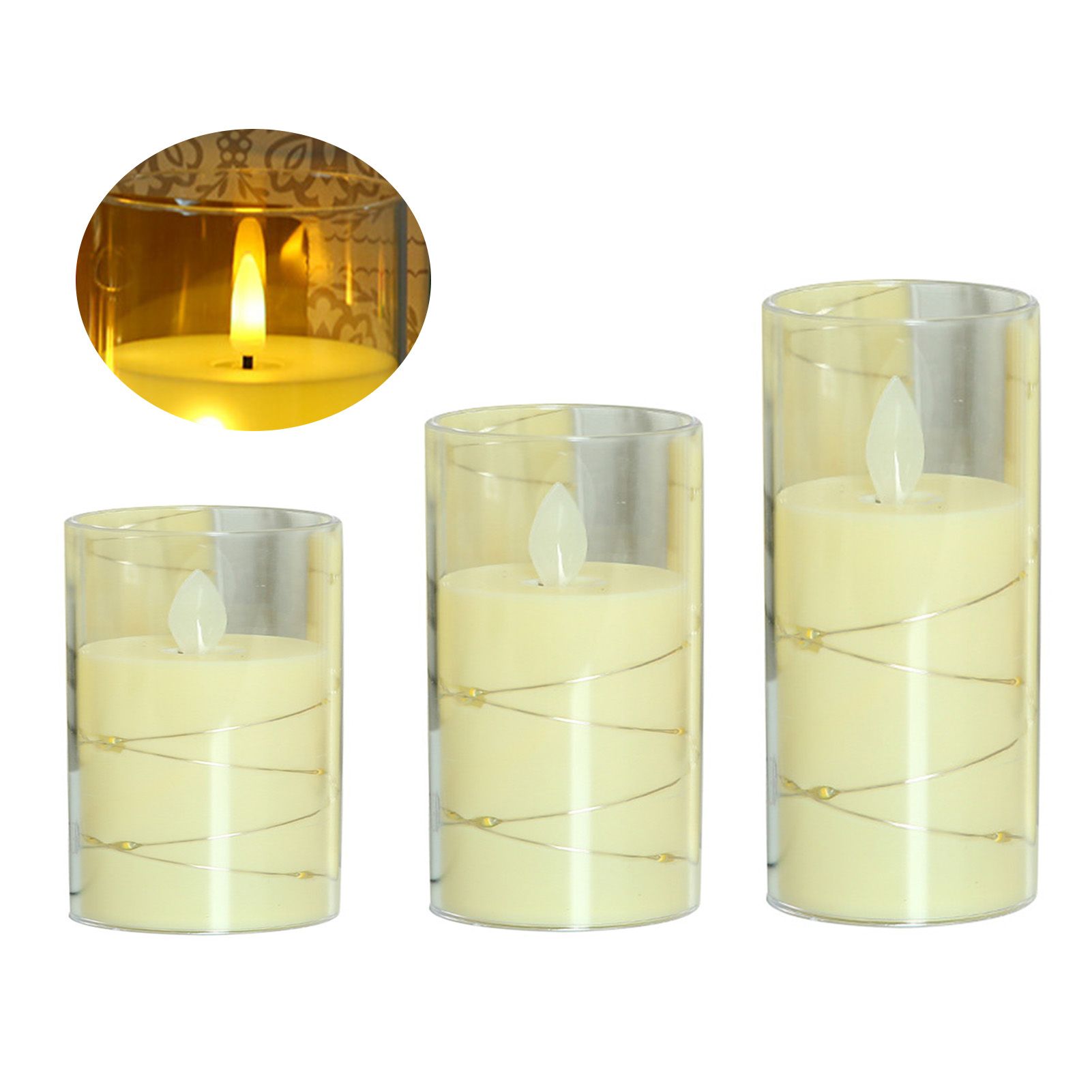 3Pcs Flameless Candle Acrylic Battery Operated Realistic LED Candle for view 3
