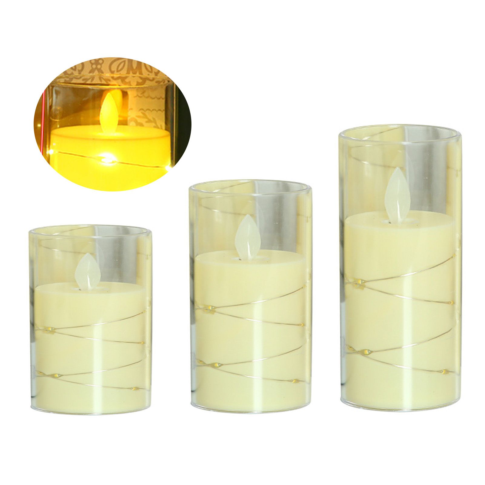3Pcs Flameless Candle Acrylic Battery Operated Realistic LED Candle for view 3