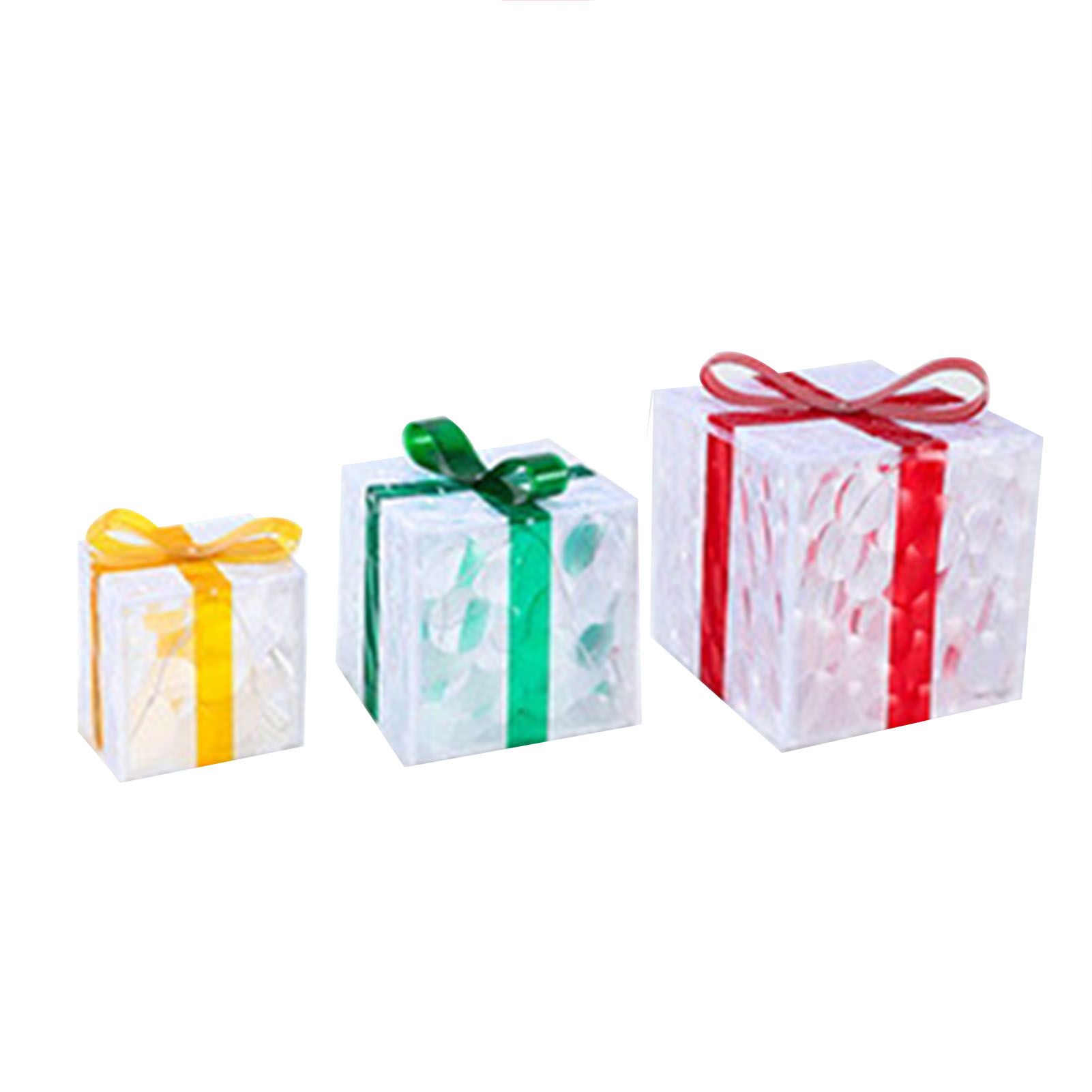 3 Pieces Clear Present Boxes with Light String Transparent Gifts Box Ornaments — image 1