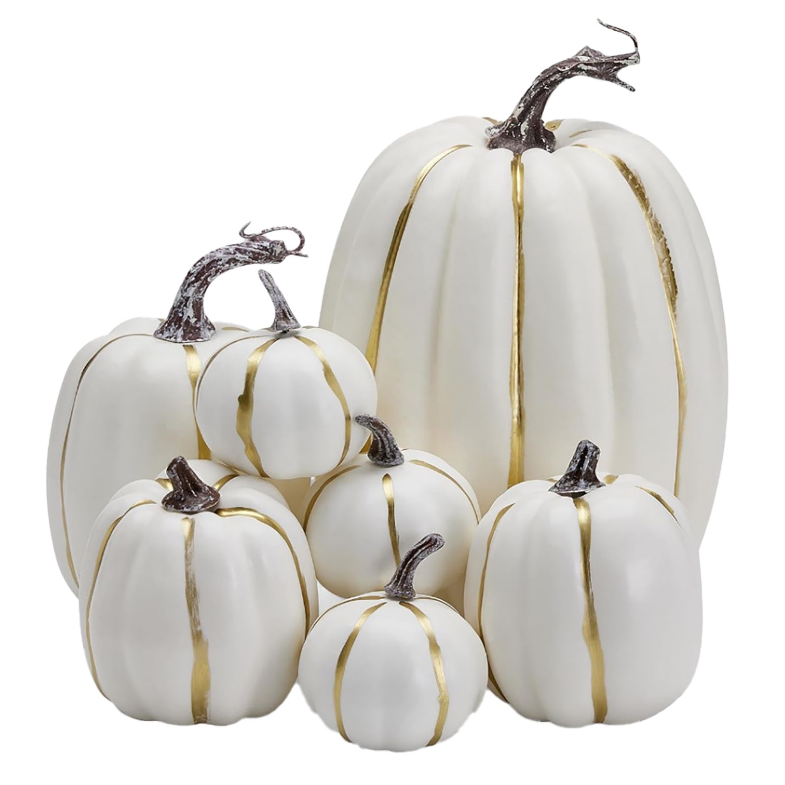 7PCS White Pumpkin Decoration Foam Pumpkin Props Decorative Artificial view 6