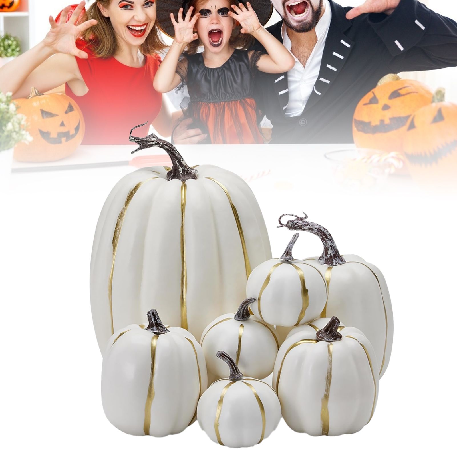 7PCS White Pumpkin Decoration Foam Pumpkin Props Decorative Artificial view 8