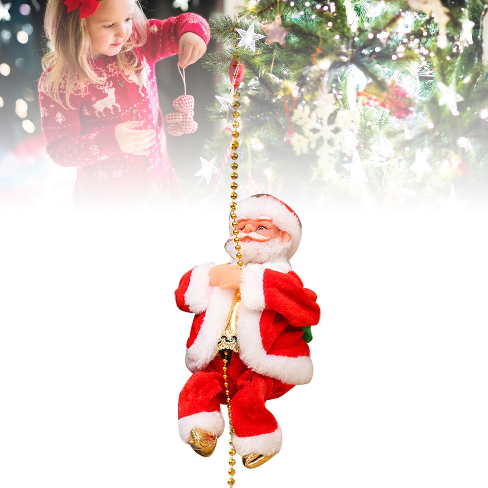 Electric Climbing Santa Ornament Climbs Up and Down Sing Dance Xmas Decoration view 8