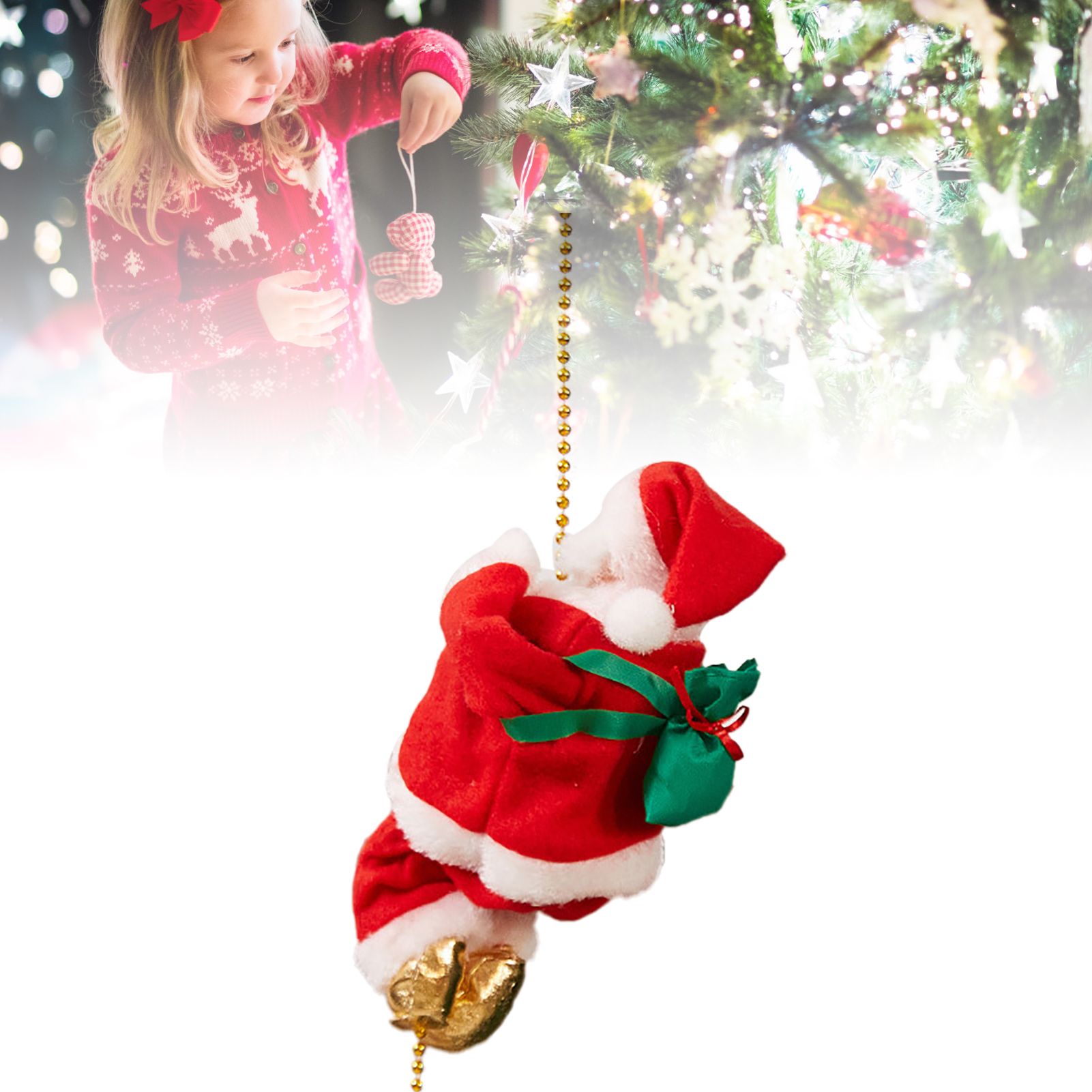 Electric Climbing Santa Ornament Climbs Up and Down Sing Dance Xmas Decoration view 8