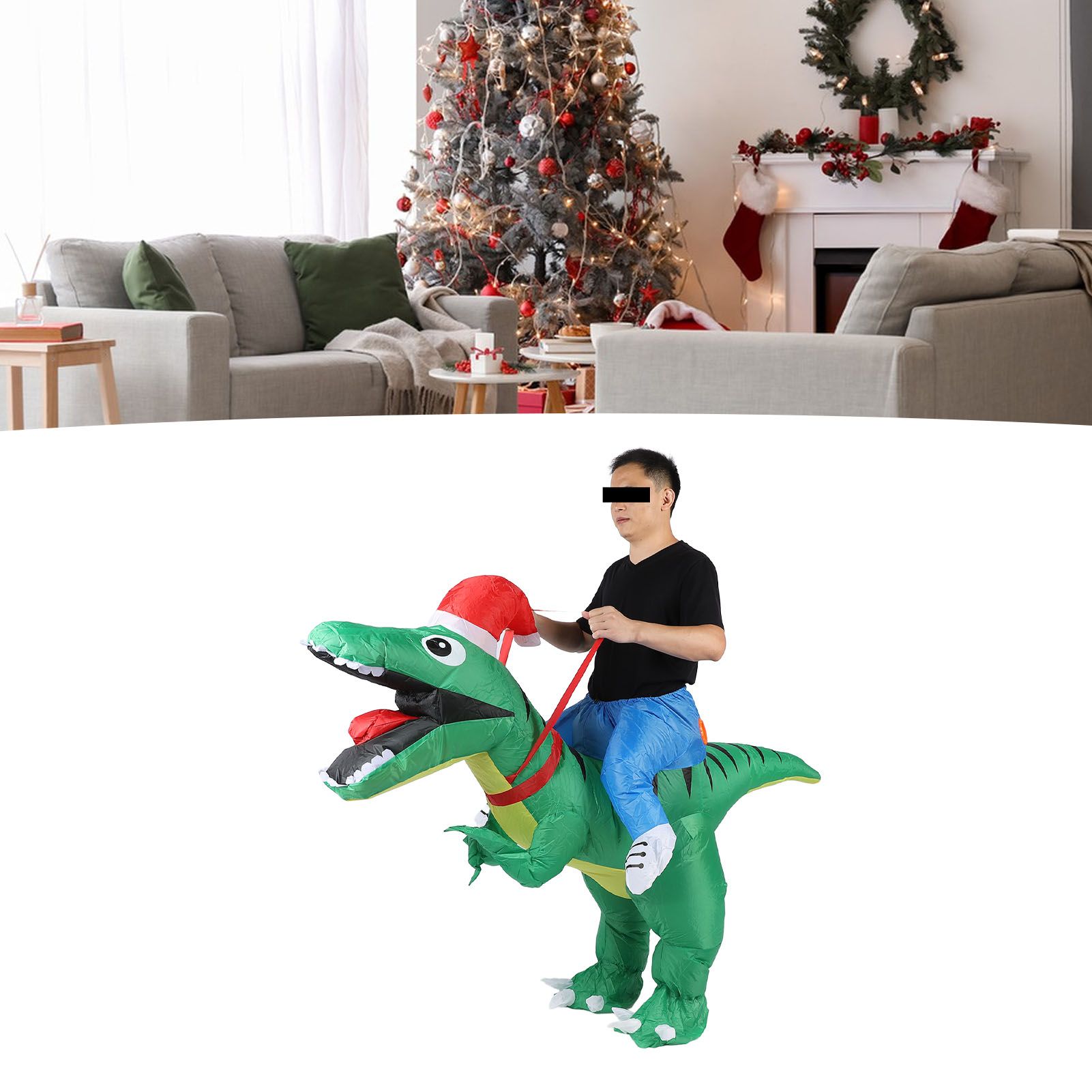 Xmas Riding Dinosaur Costume Xmas Cosplay Costume Funny Xmas Riding Dinosaur view 12
