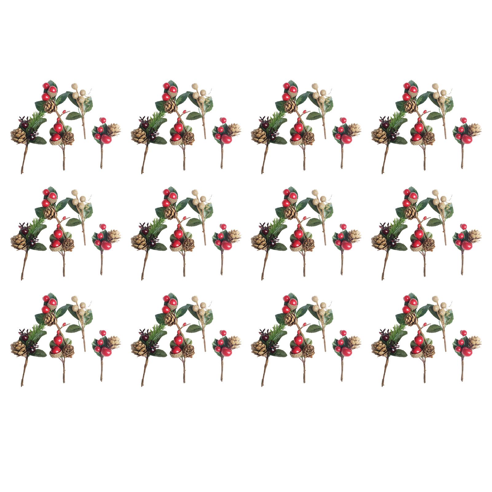 Artificial Flowers Red Berries Pine Cones for Gift Package Plastic Dried view 3