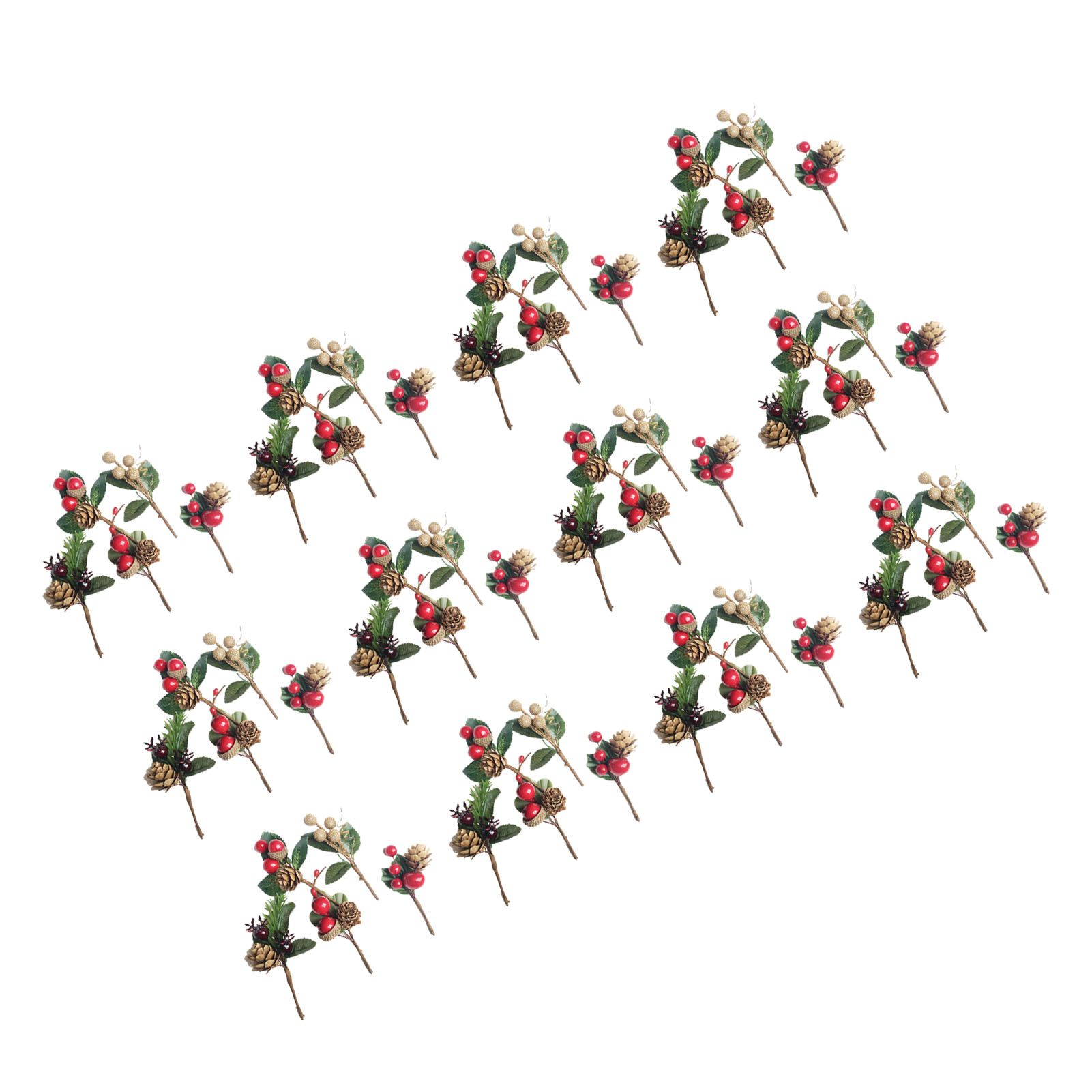 Artificial Flowers Red Berries Pine Cones for Gift Package Plastic Dried view 4