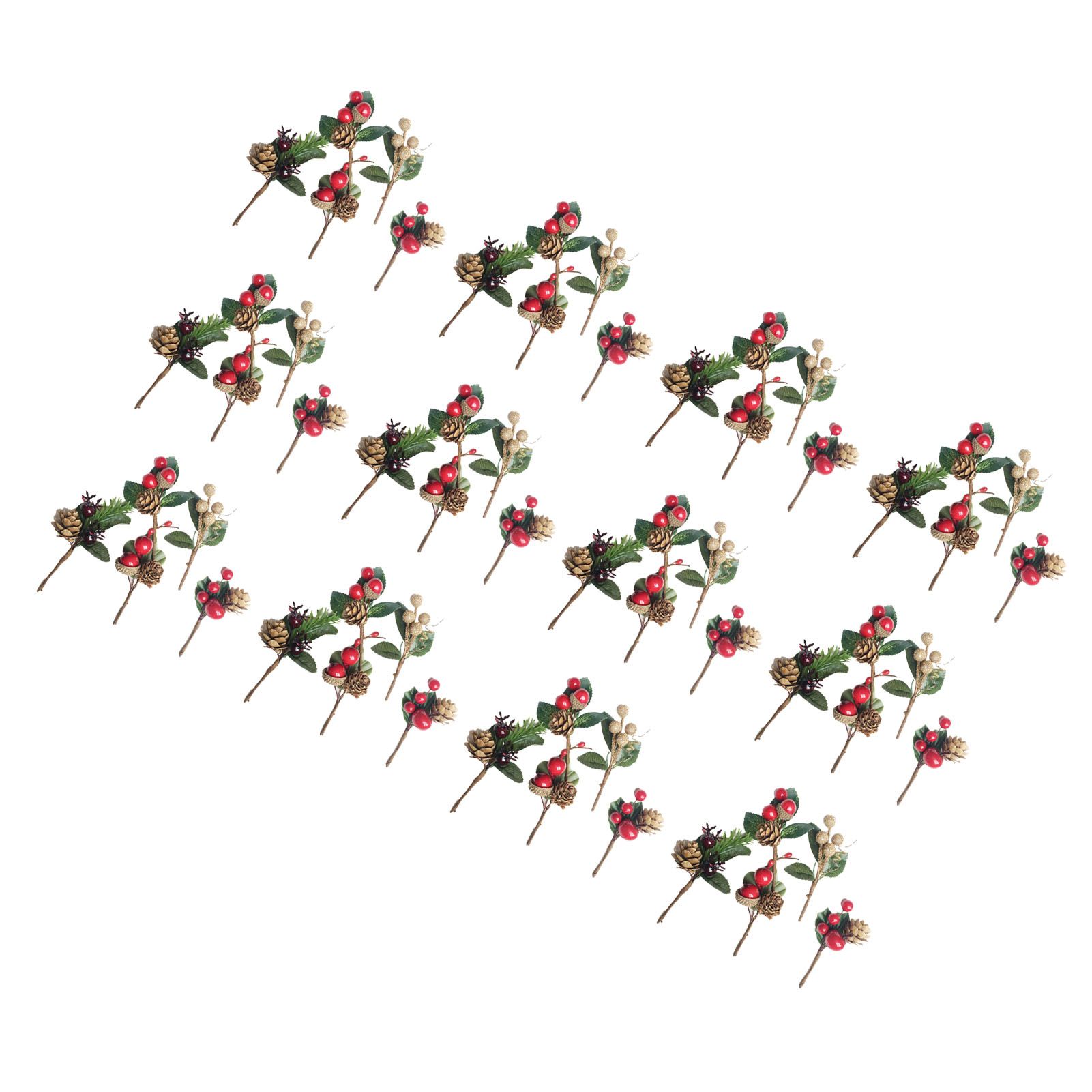 Artificial Flowers Red Berries Pine Cones for Gift Package Plastic Dried — image 1