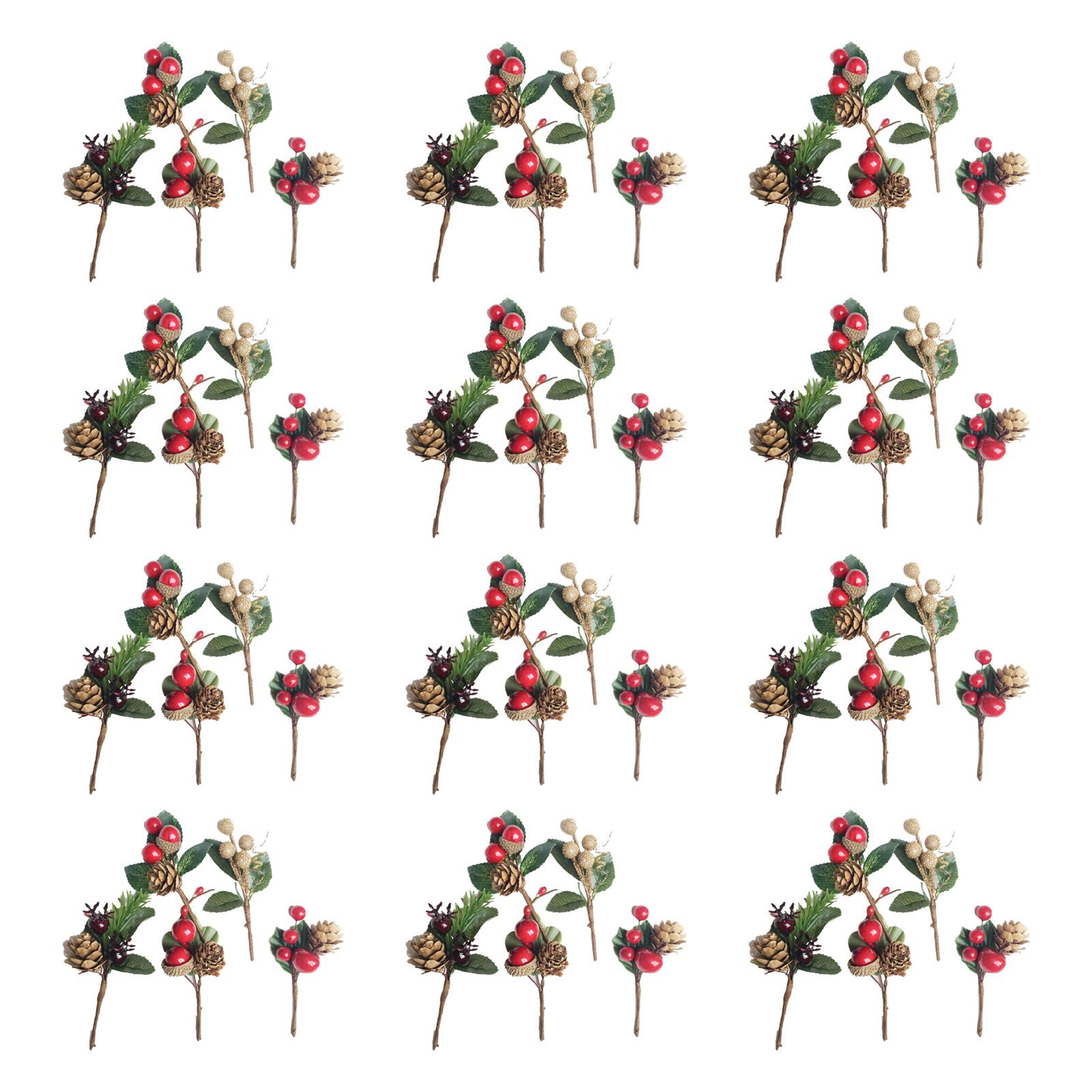 Artificial Flowers Red Berries Pine Cones for Gift Package Plastic Dried view 6