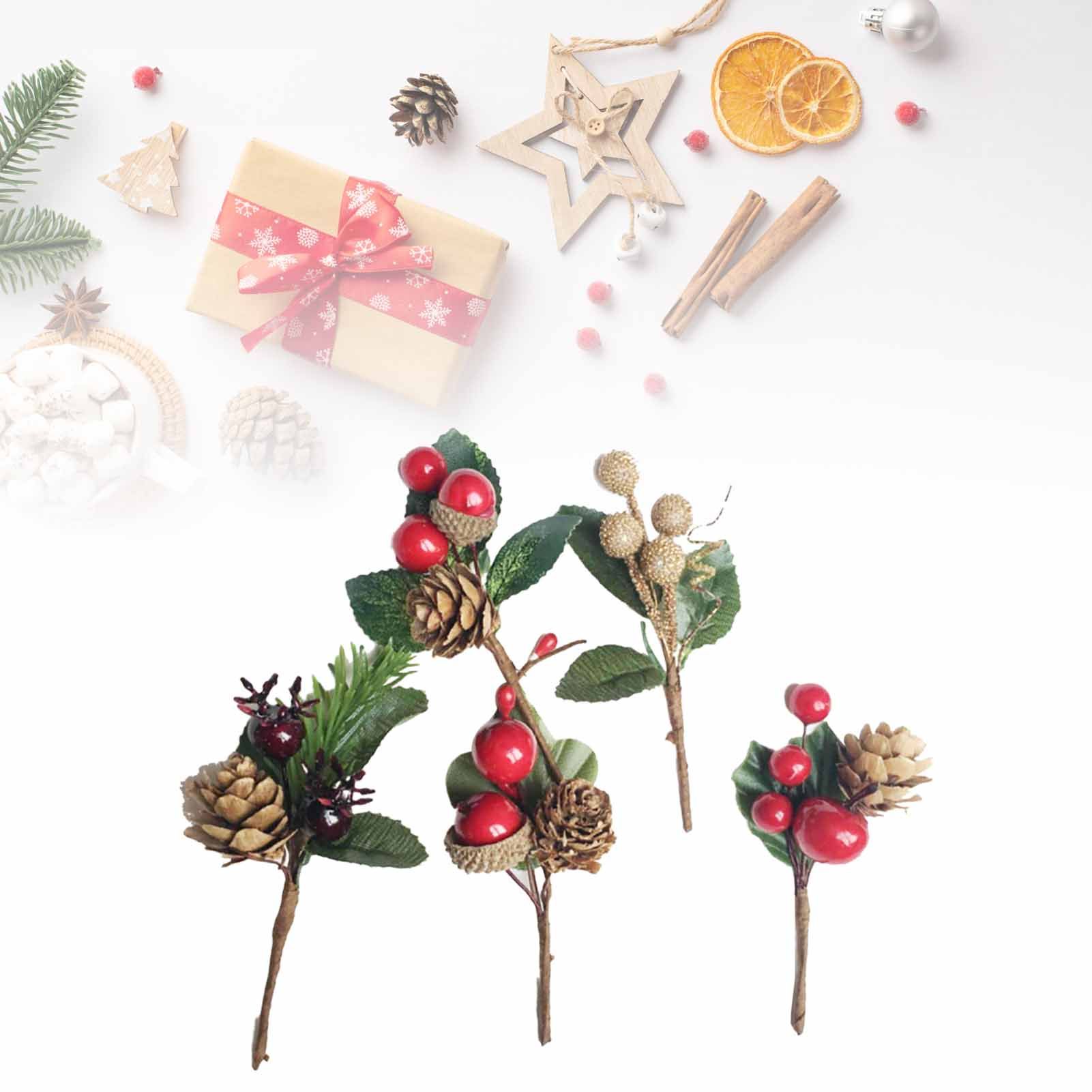 Artificial Flowers Red Berries Pine Cones for Gift Package Plastic Dried view 8