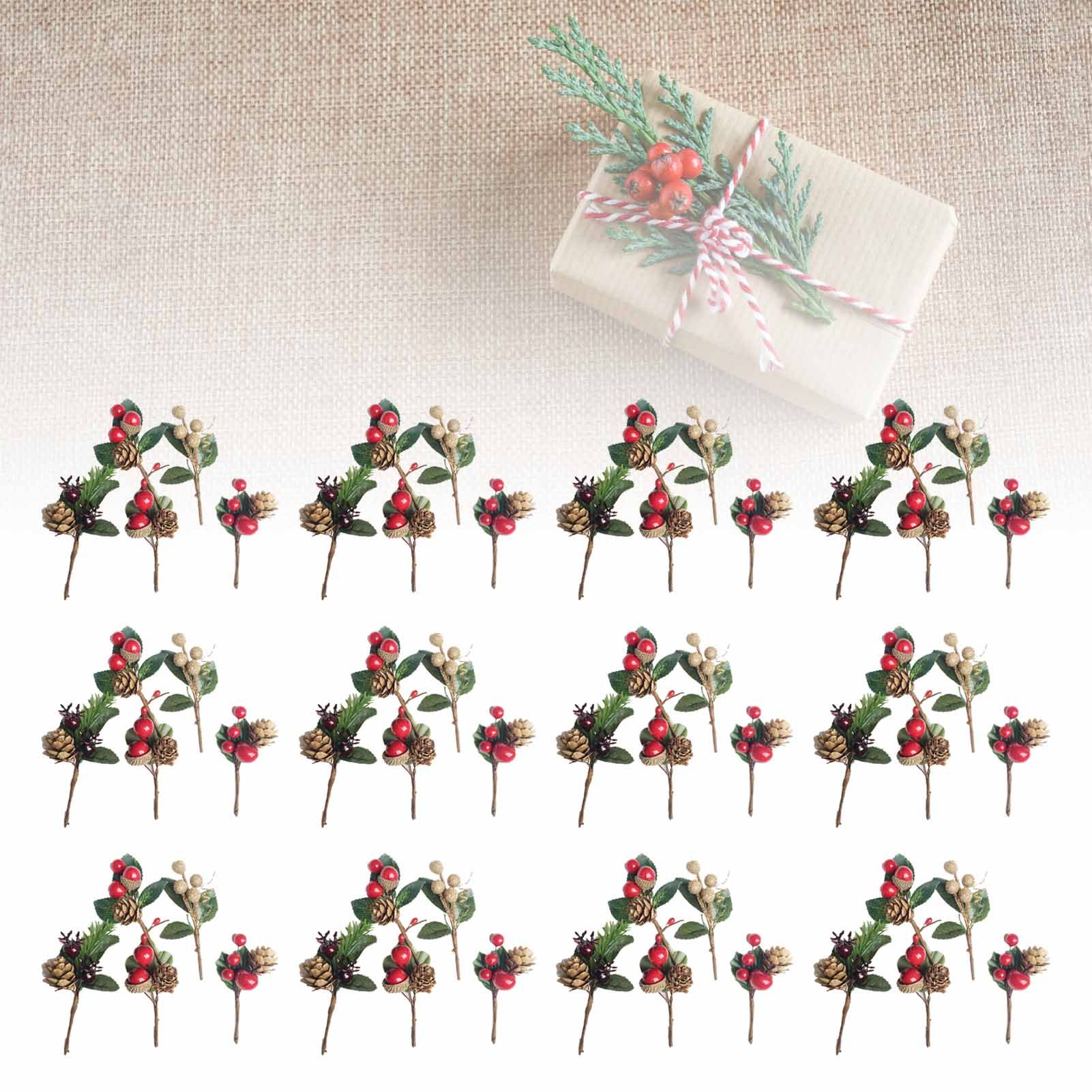 Artificial Flowers Red Berries Pine Cones for Gift Package Plastic Dried view 9