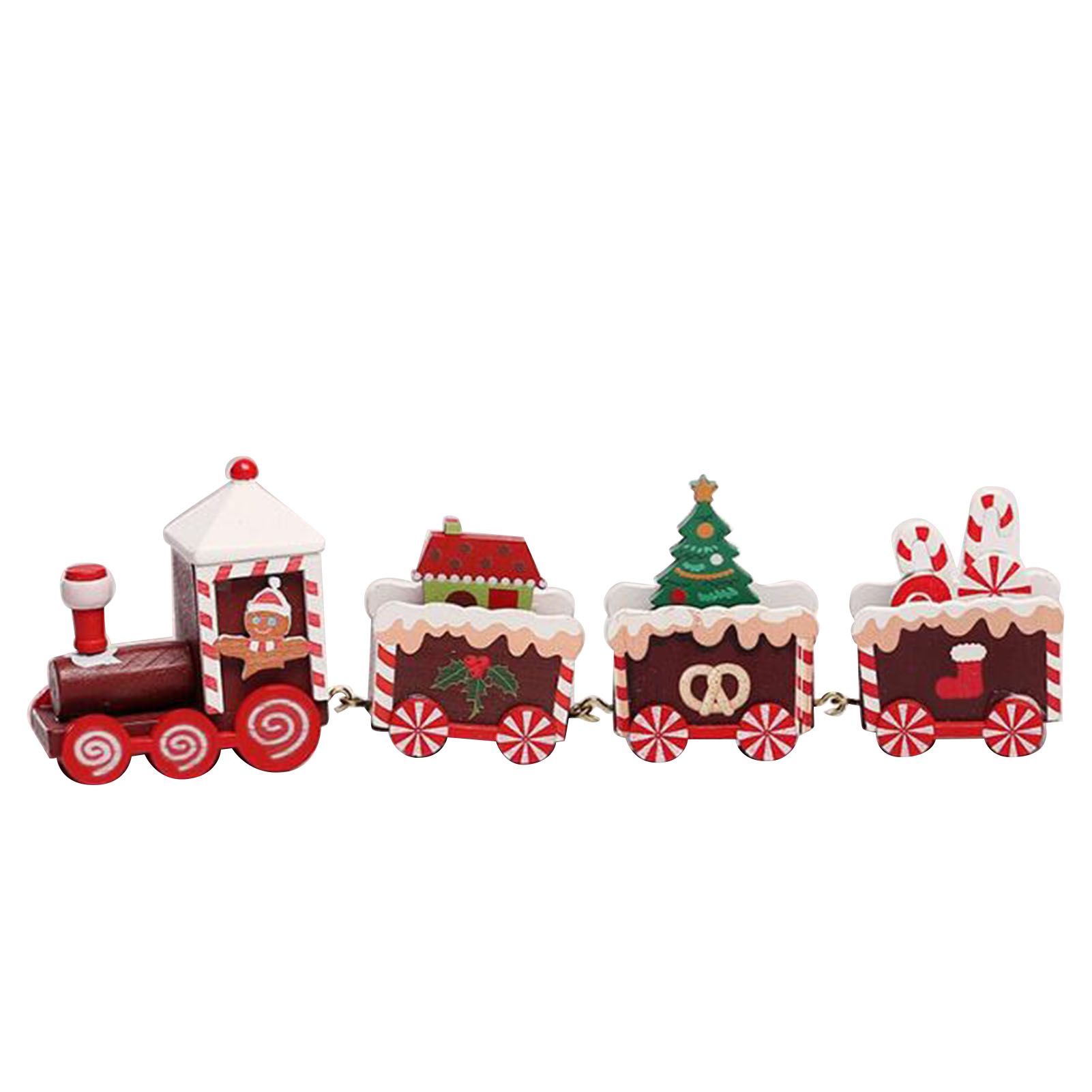 Xmas Train Ornament Cute Festive Wooden Train Window Desktop Decoration for view 3