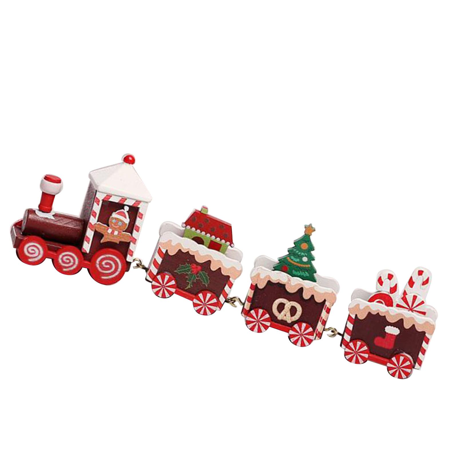 Xmas Train Ornament Cute Festive Wooden Train Window Desktop Decoration for view 4