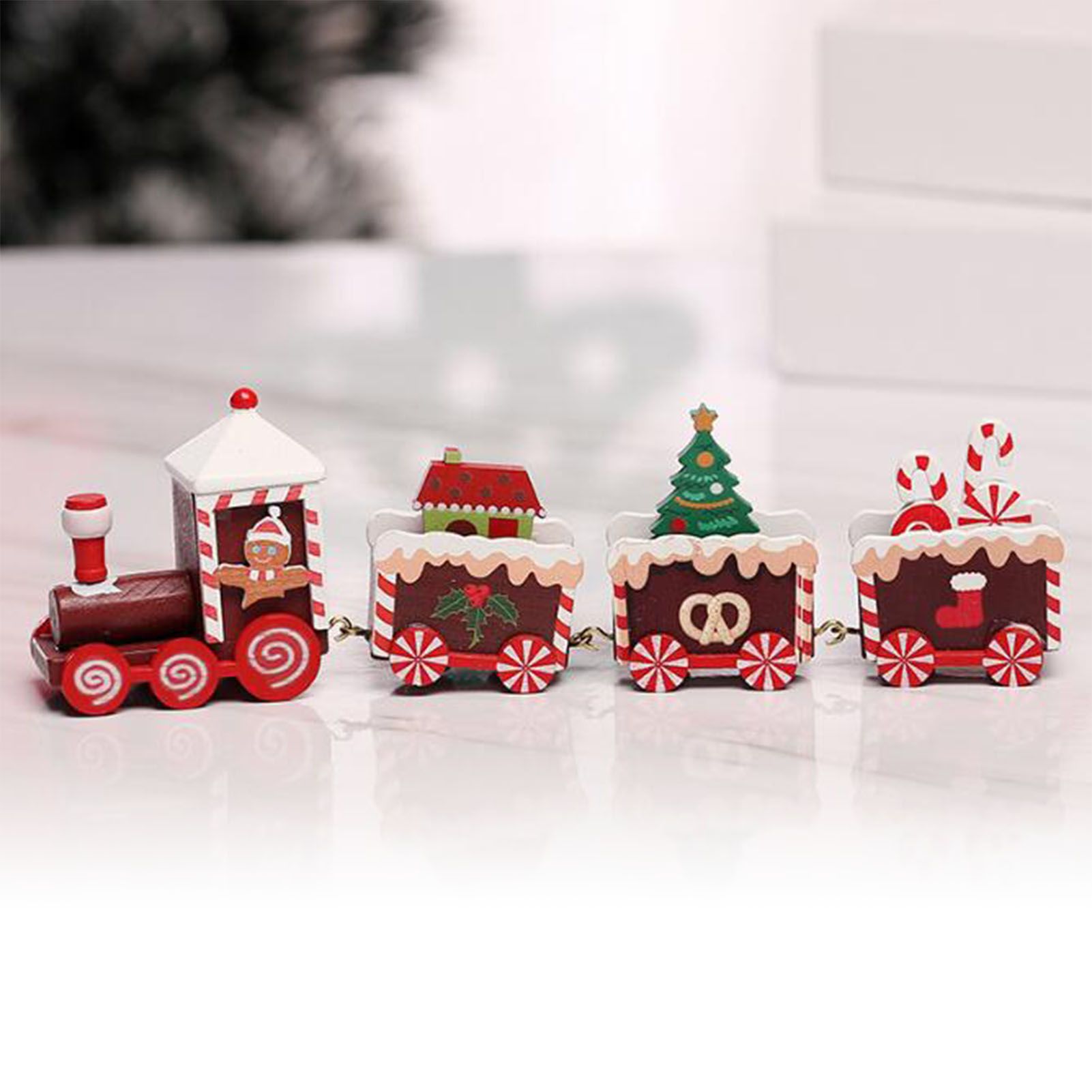 Xmas Train Ornament Cute Festive Wooden Train Window Desktop Decoration for view 9