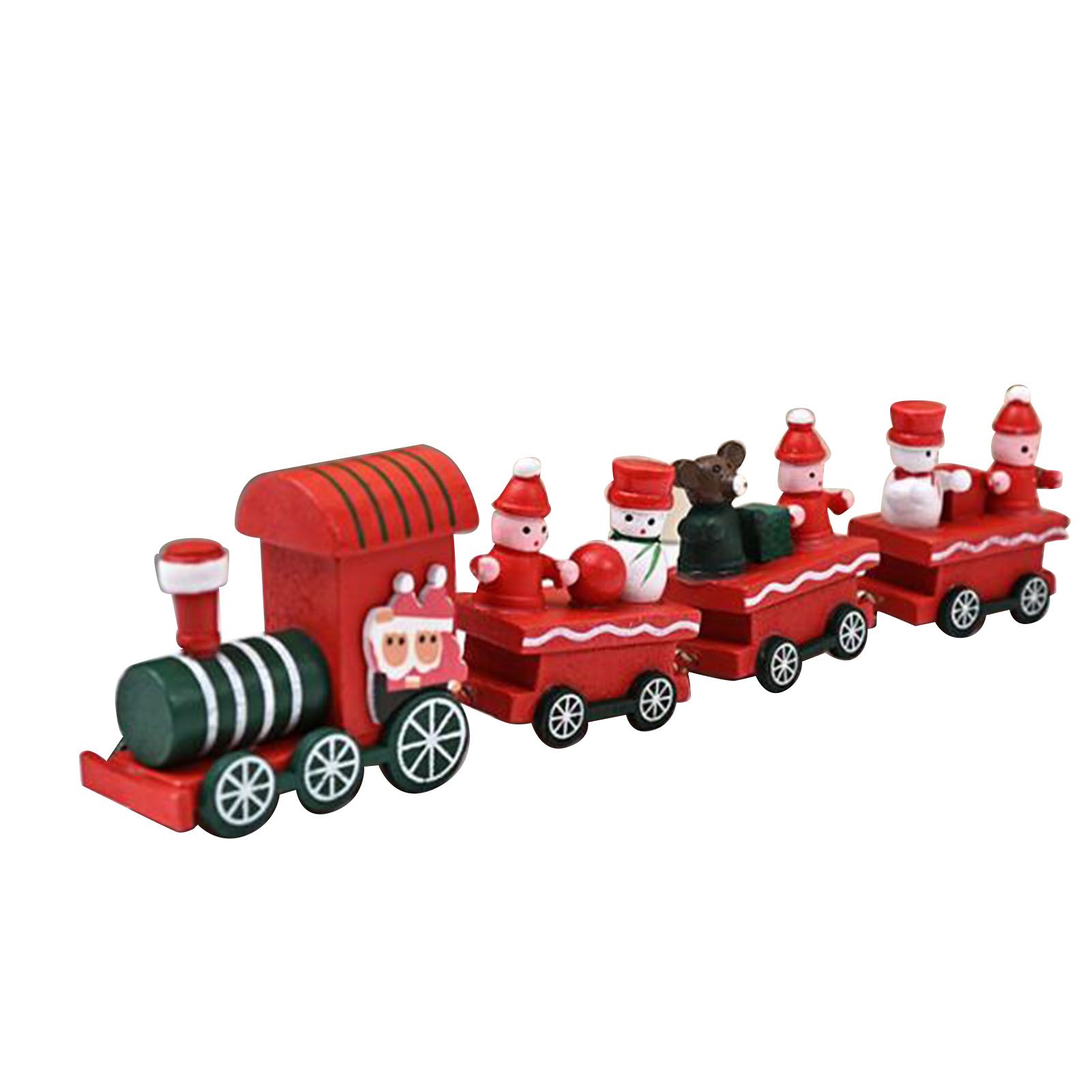 Xmas Train Ornament Cute Festive Wooden Train Window Desktop Decoration for view 3