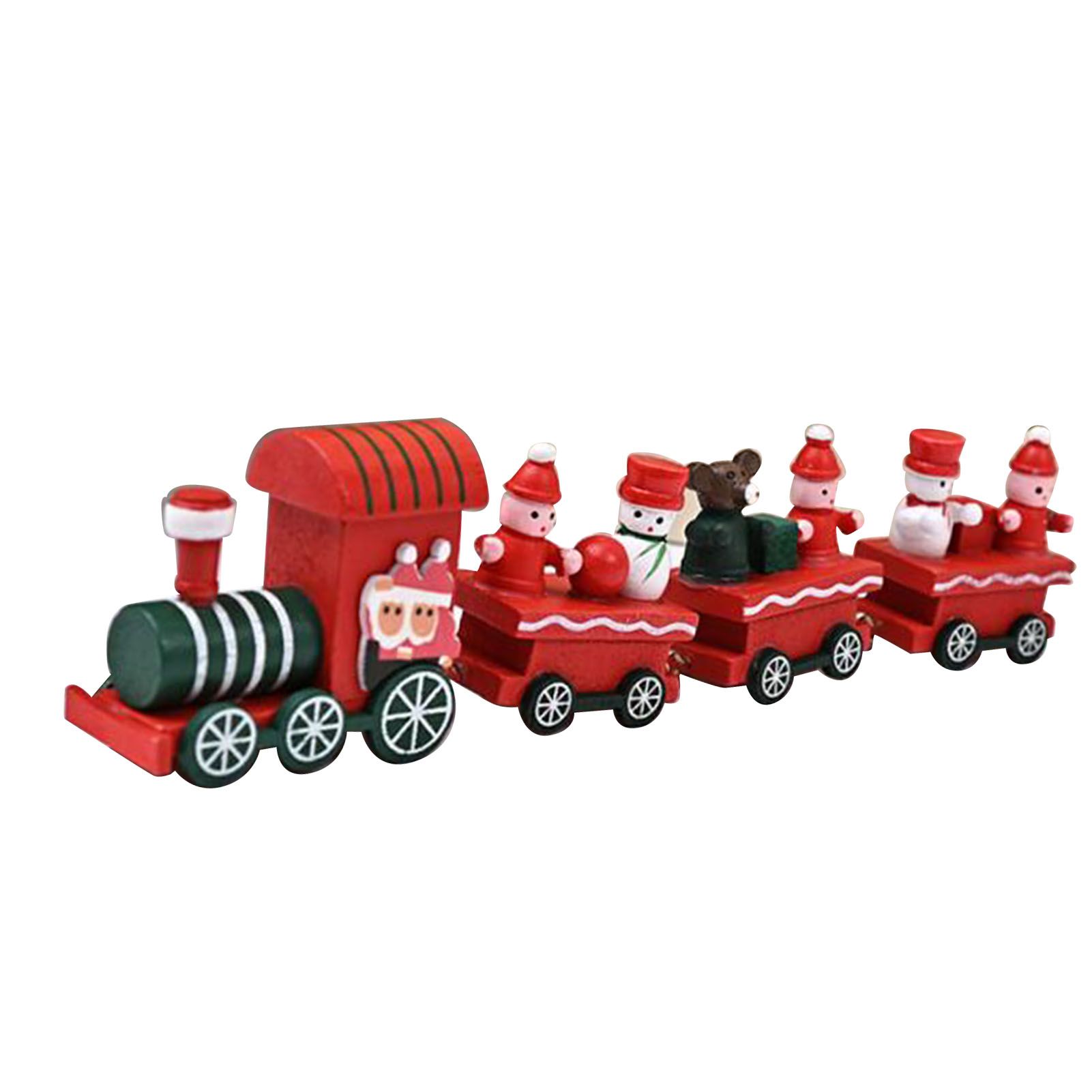 Xmas Train Ornament Cute Festive Wooden Train Window Desktop Decoration for view 6