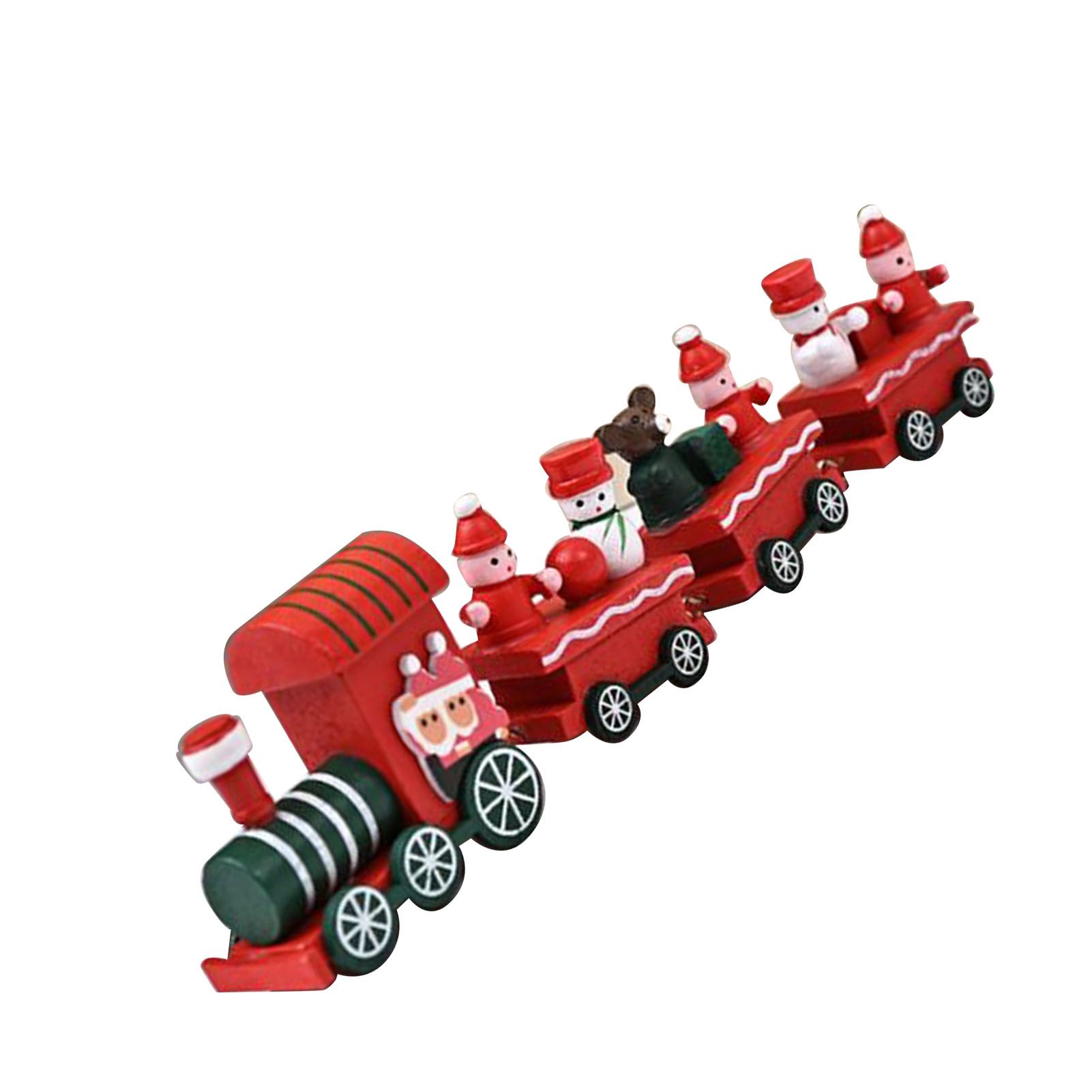 Xmas Train Ornament Cute Festive Wooden Train Window Desktop Decoration for view 8