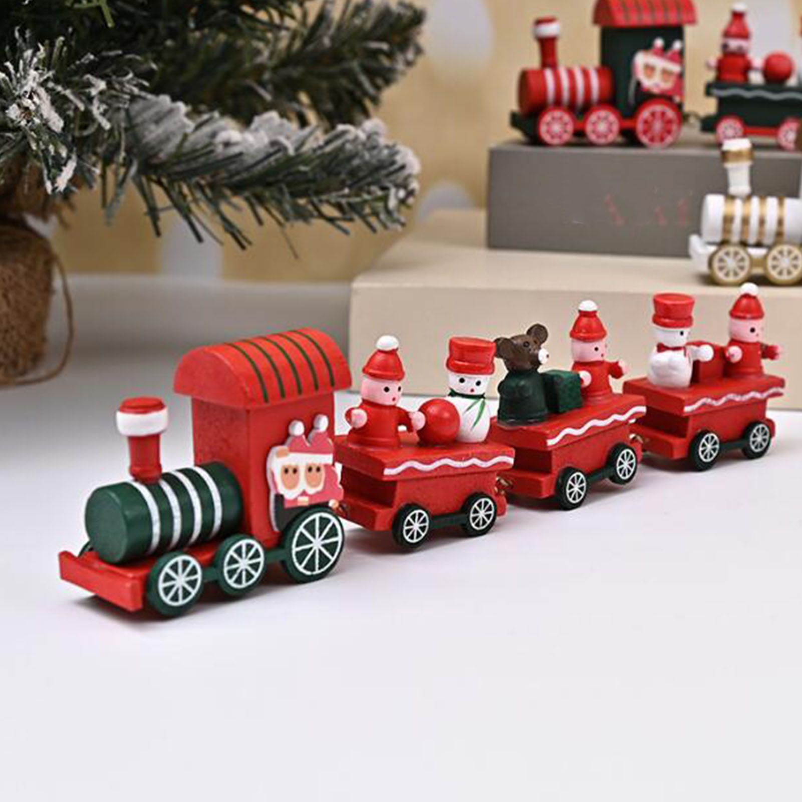 Xmas Train Ornament Cute Festive Wooden Train Window Desktop Decoration for view 9