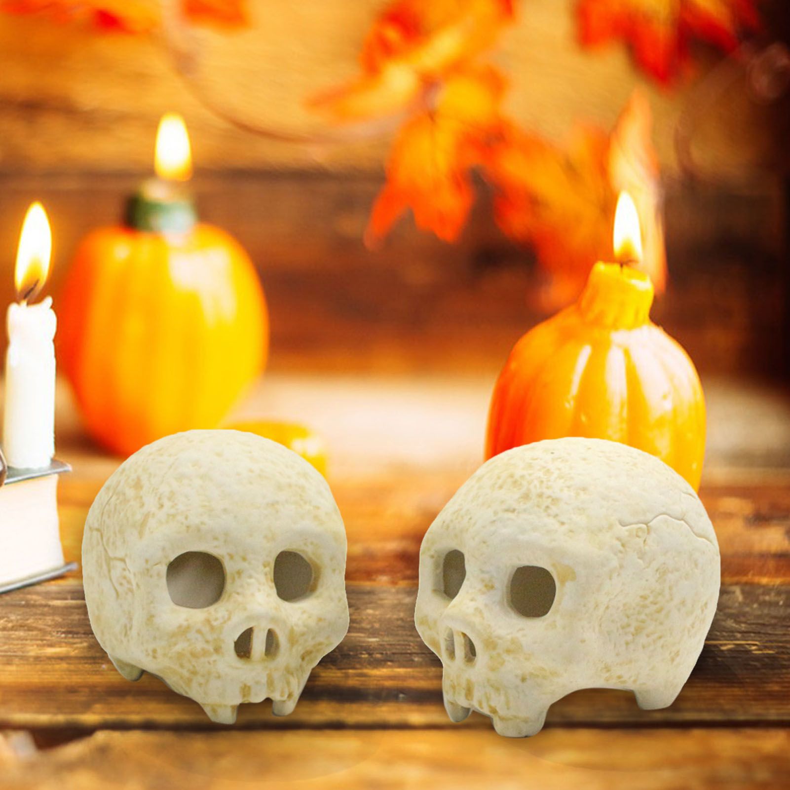 2 Pcs Skull Fire Log Ceramic Fireproof Fire Pit Skull for Holiday Themed Party view 12