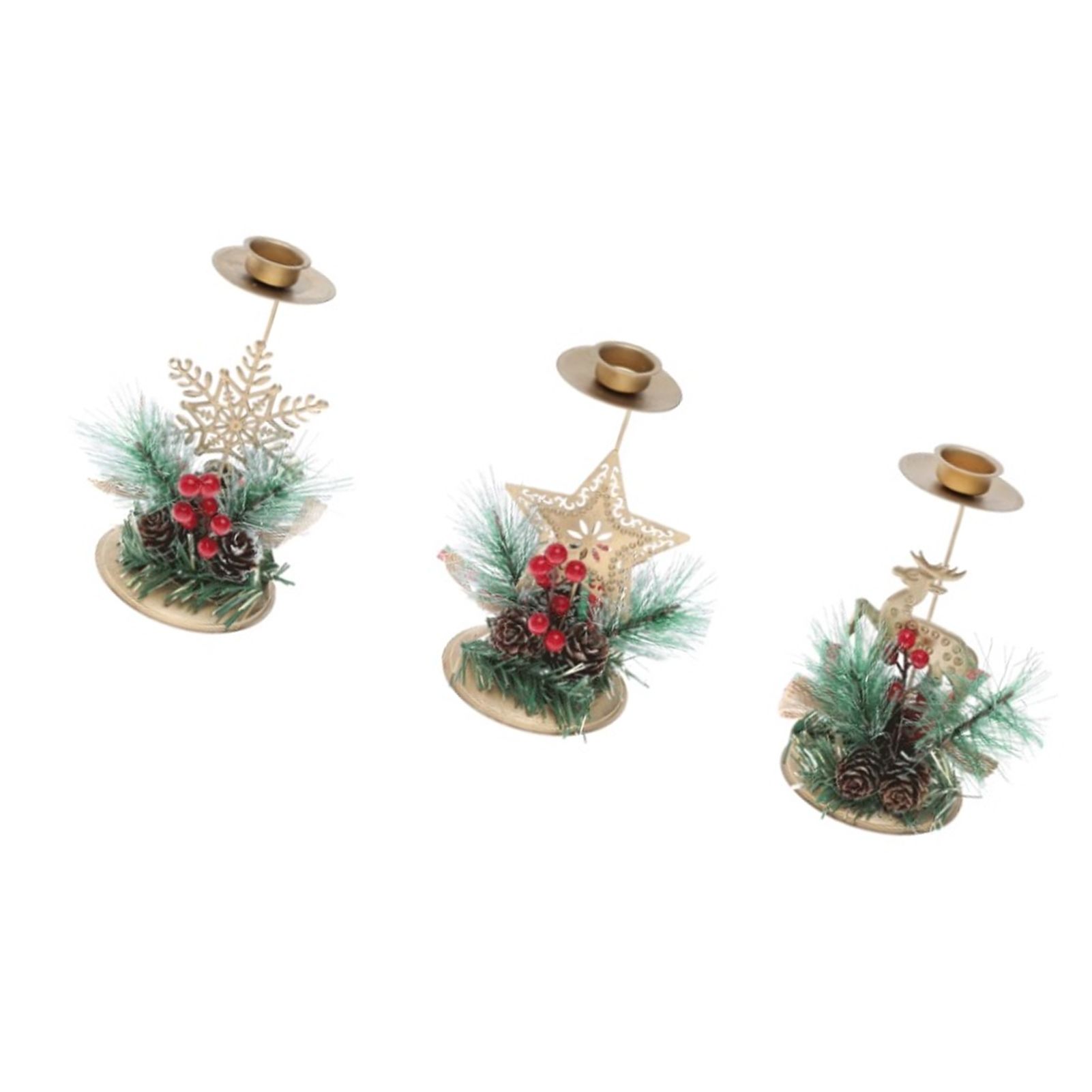 Xmas Candle Holder with Pinecone Decor Gold Iron Strong Load Bearing Xmas — image 1