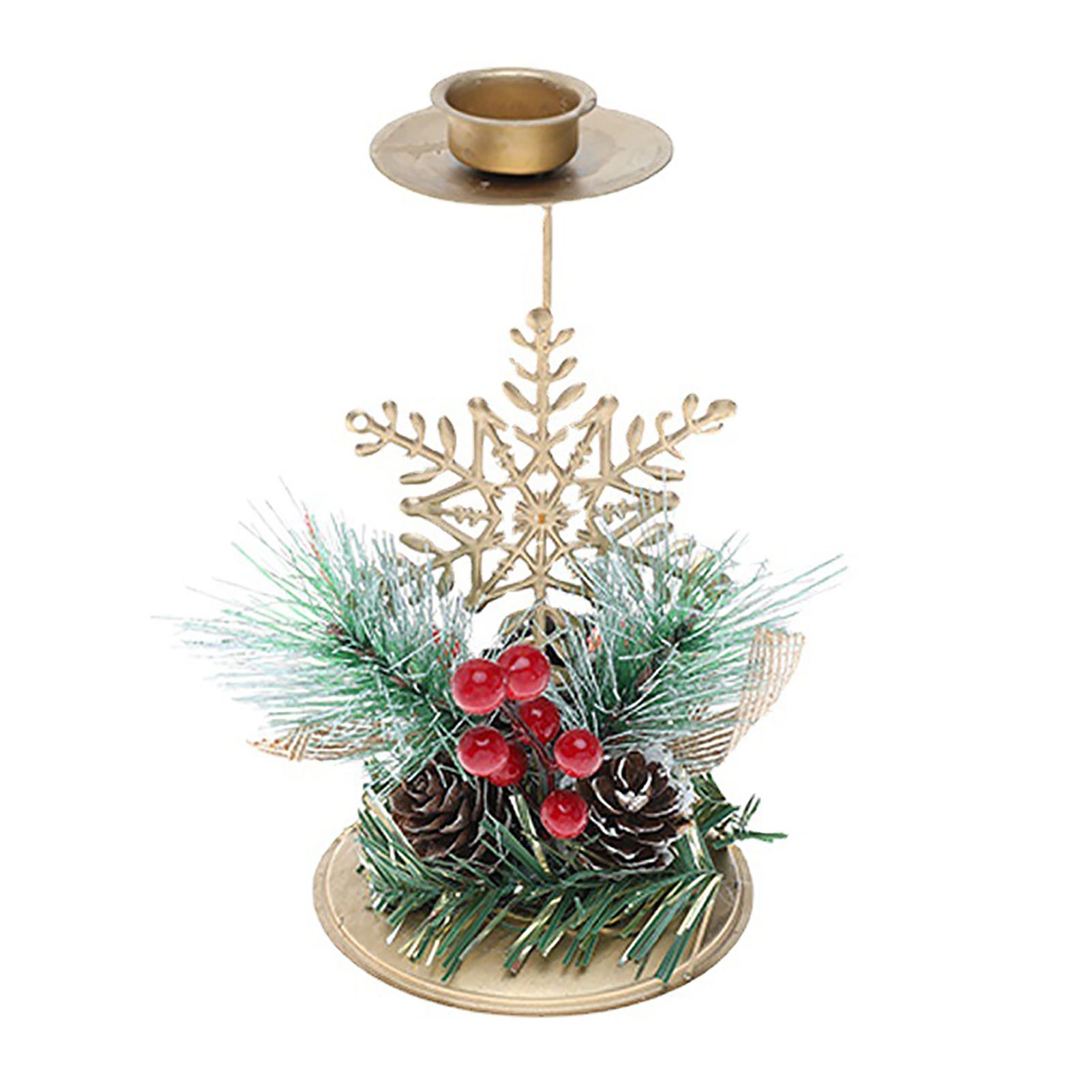 Xmas Candle Holder with Pinecone Decor Gold Iron Strong Load Bearing Xmas view 2