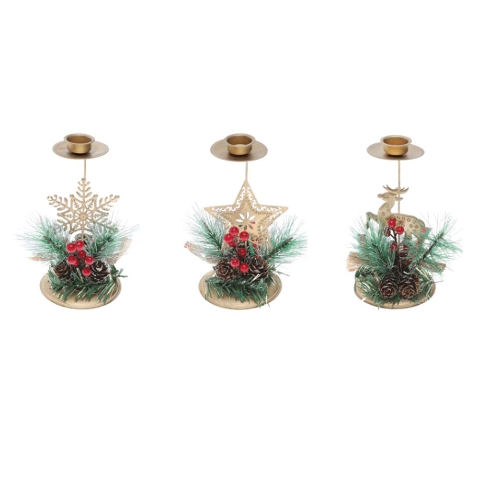 Xmas Candle Holder with Pinecone Decor Gold Iron Strong Load Bearing Xmas view 3