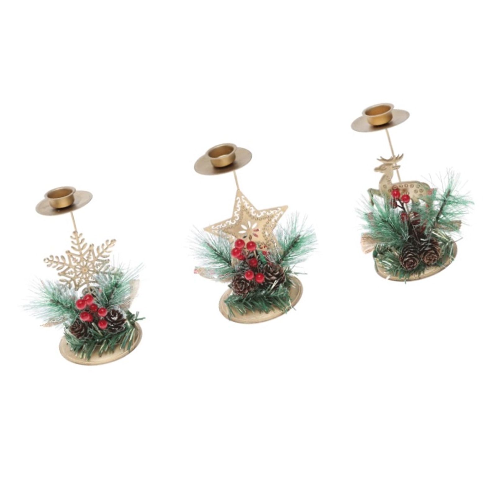 Xmas Candle Holder with Pinecone Decor Gold Iron Strong Load Bearing Xmas view 4