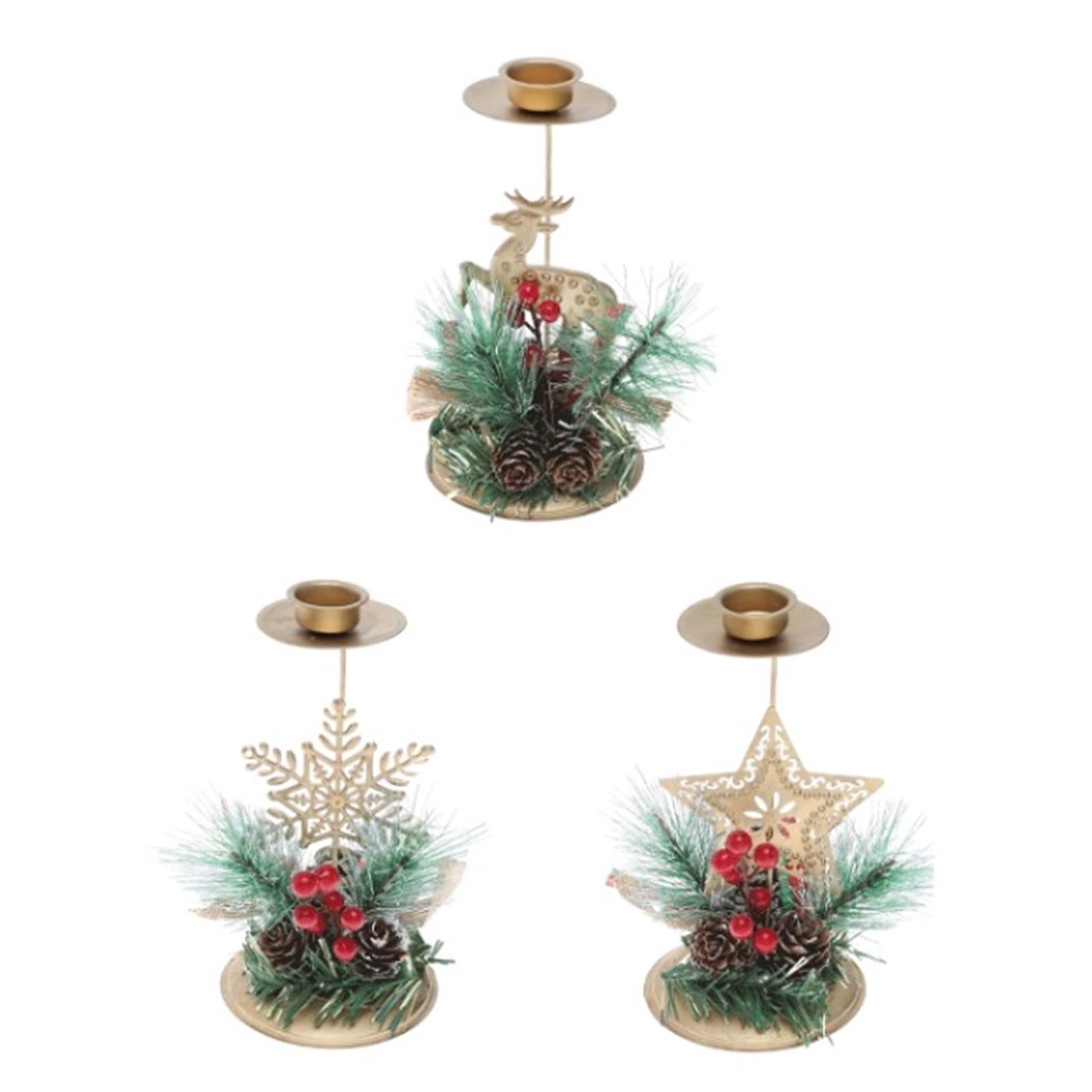 Xmas Candle Holder with Pinecone Decor Gold Iron Strong Load Bearing Xmas view 6