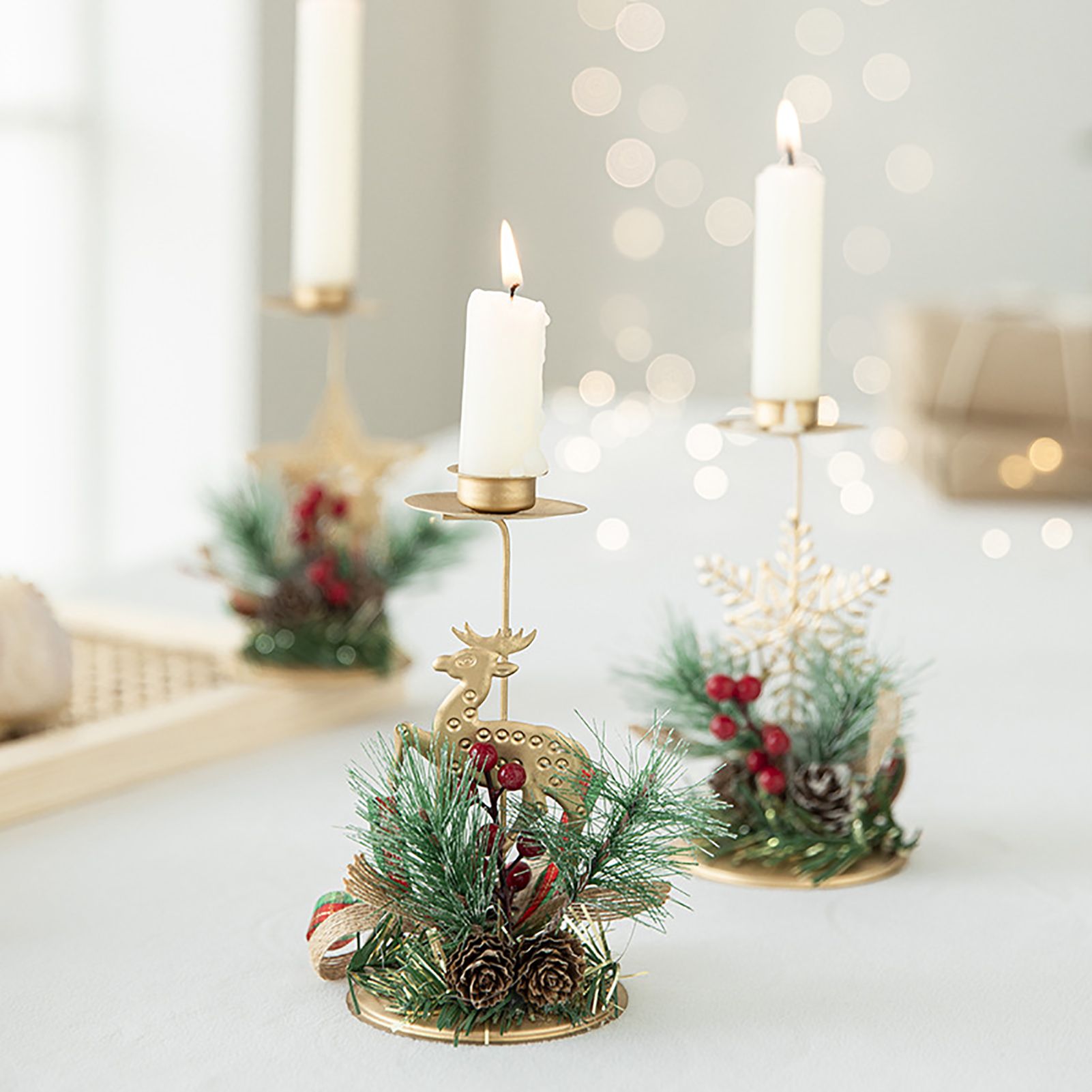 Xmas Candle Holder with Pinecone Decor Gold Iron Strong Load Bearing Xmas view 9