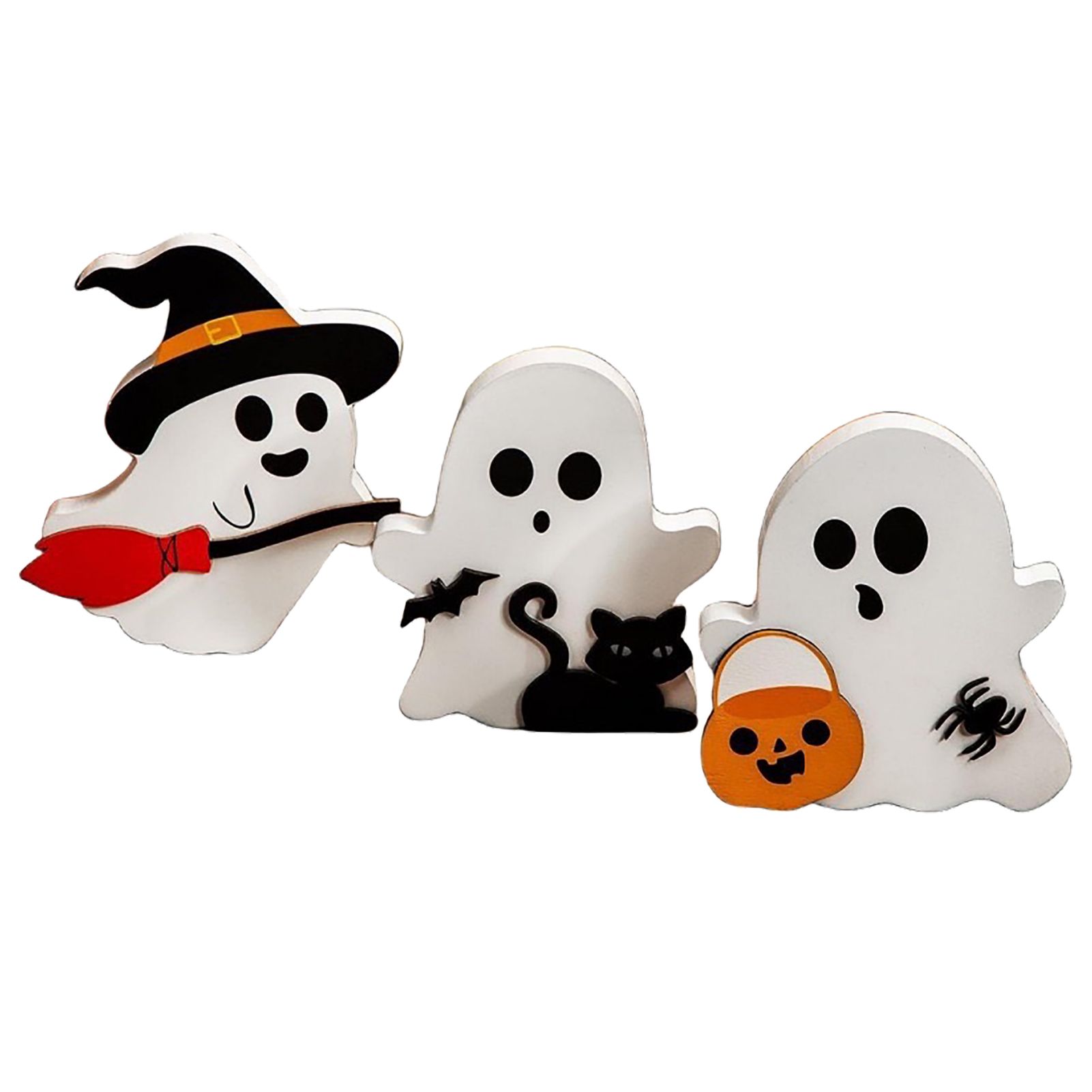 3pcs Cute Ghost Decorations Indoor Wooden Tiered Tray Decor Table Sign Black view 3