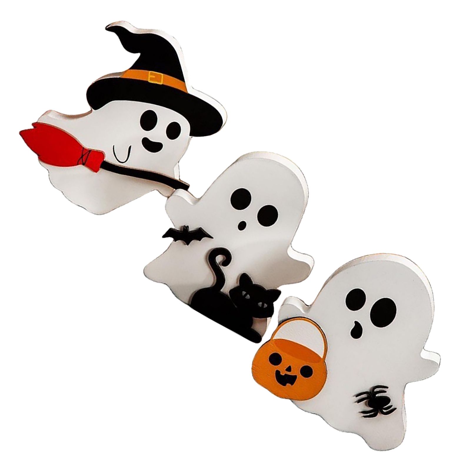 3pcs Cute Ghost Decorations Indoor Wooden Tiered Tray Decor Table Sign Black view 4