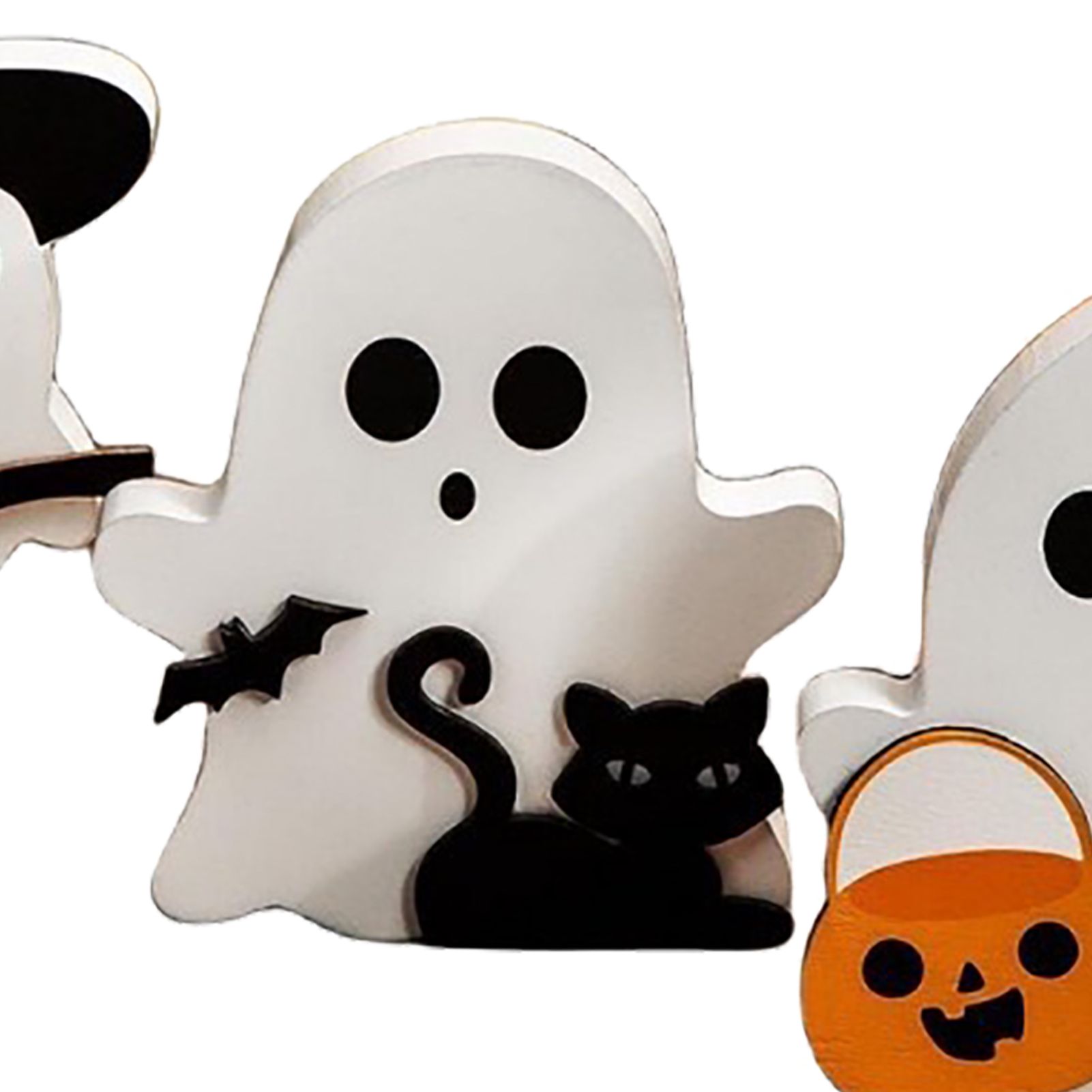 3pcs Cute Ghost Decorations Indoor Wooden Tiered Tray Decor Table Sign Black view 5