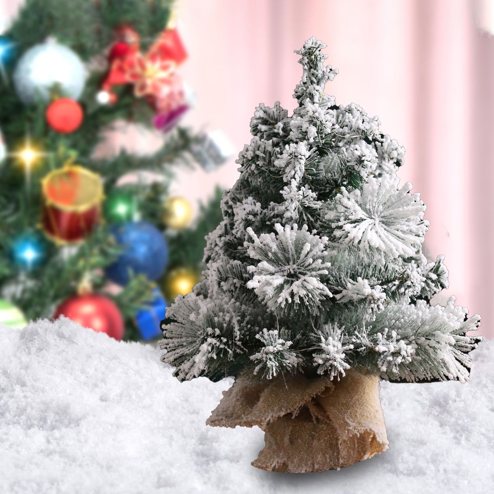17.7in Artificial Mini Xmas Tree Snow Flocked Artificial Pine Xmas Tree for view 9