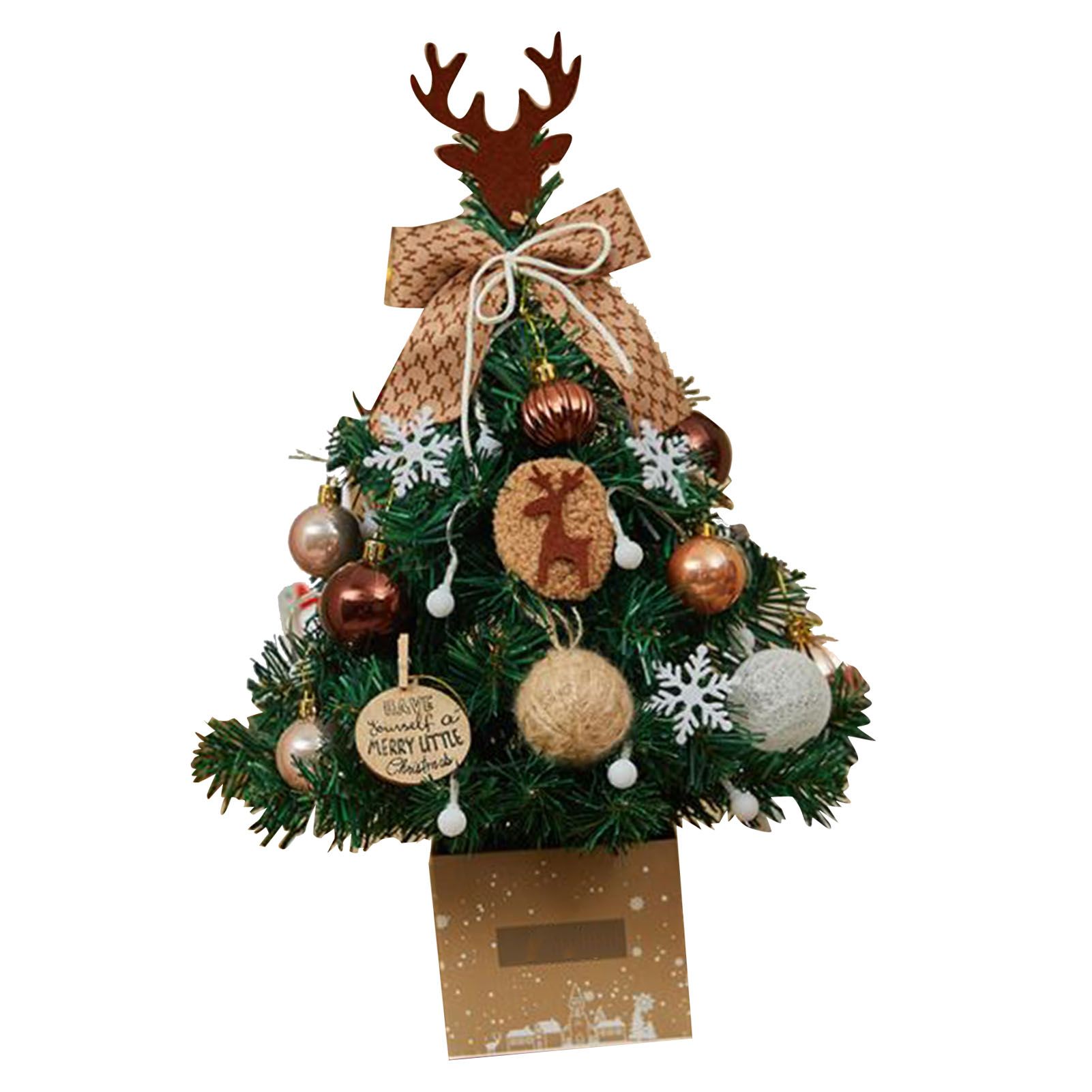Mini Xmas Tree with Deer Horn Adjustable Light Strings Tabletop Small Destop — image 1