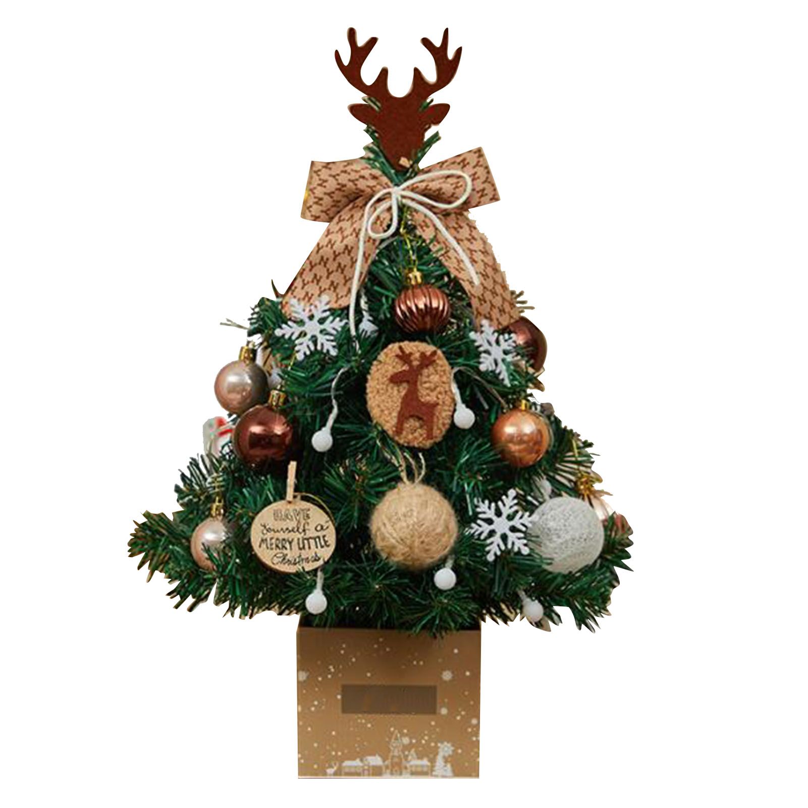 Mini Xmas Tree with Deer Horn Adjustable Light Strings Tabletop Small Destop view 3