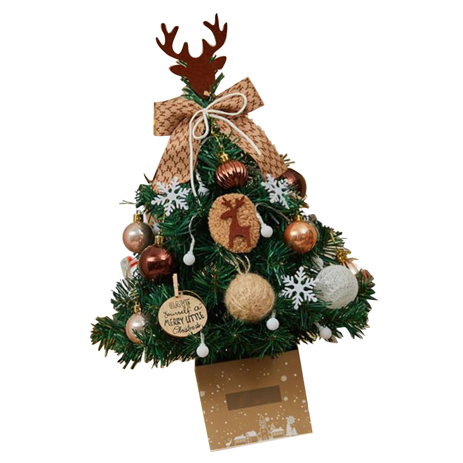 Mini Xmas Tree with Deer Horn Adjustable Light Strings Tabletop Small Destop view 6