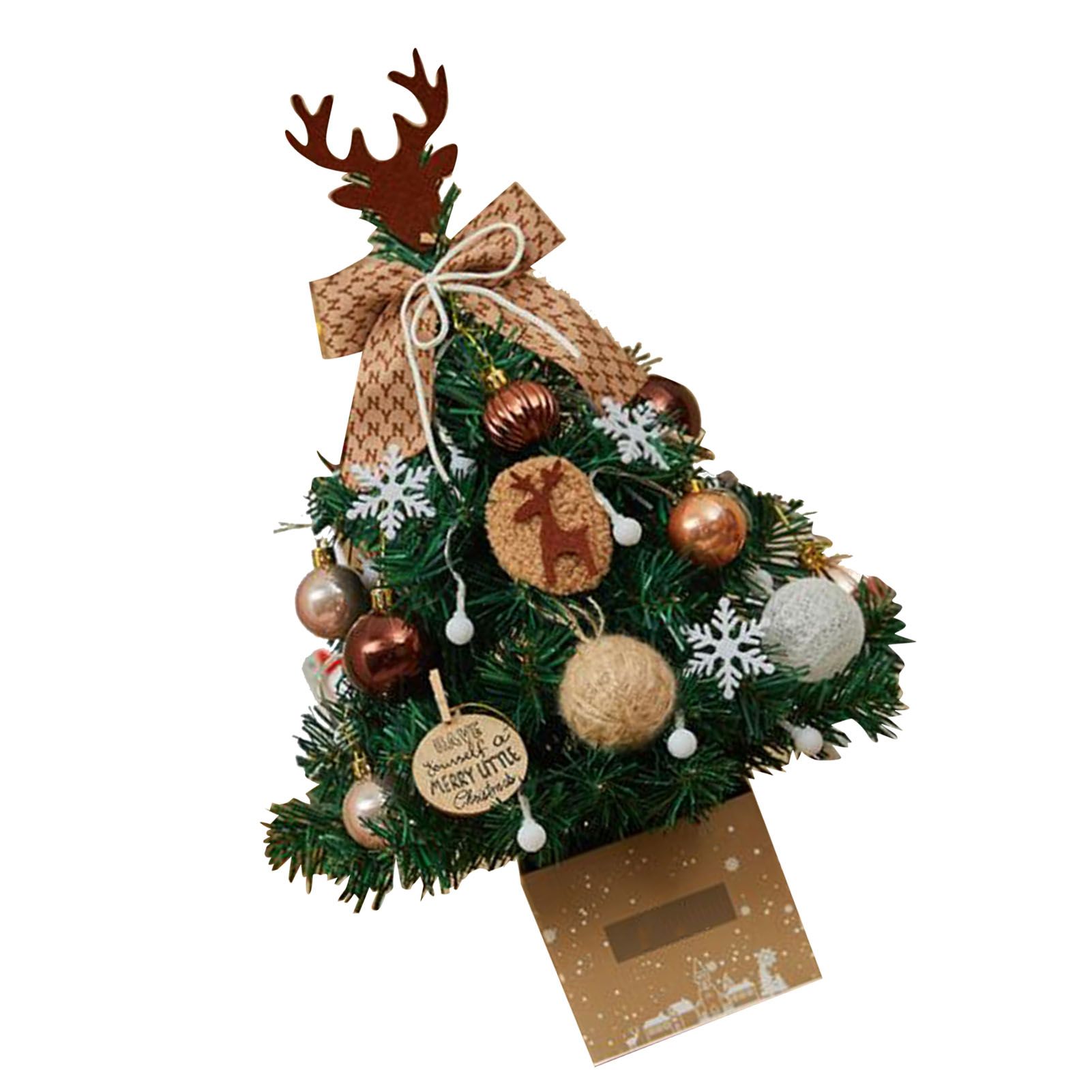 Mini Xmas Tree with Deer Horn Adjustable Light Strings Tabletop Small Destop view 8