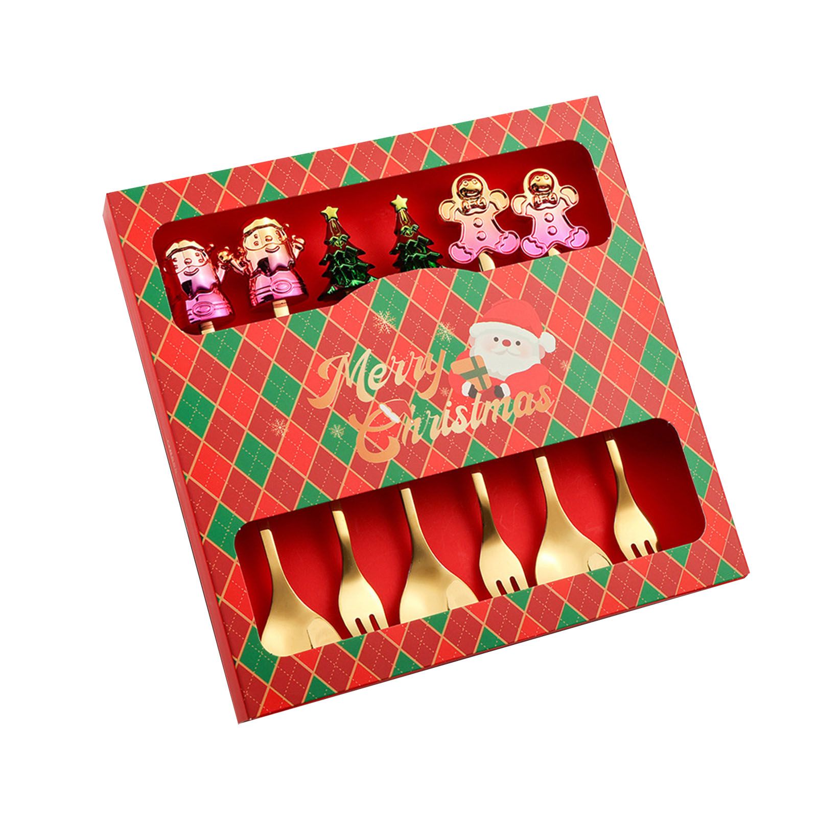 6 Pcs Xmas Spoon Fork Set Cute Design Stainless Steel Tea Coffee Spoon and view 2