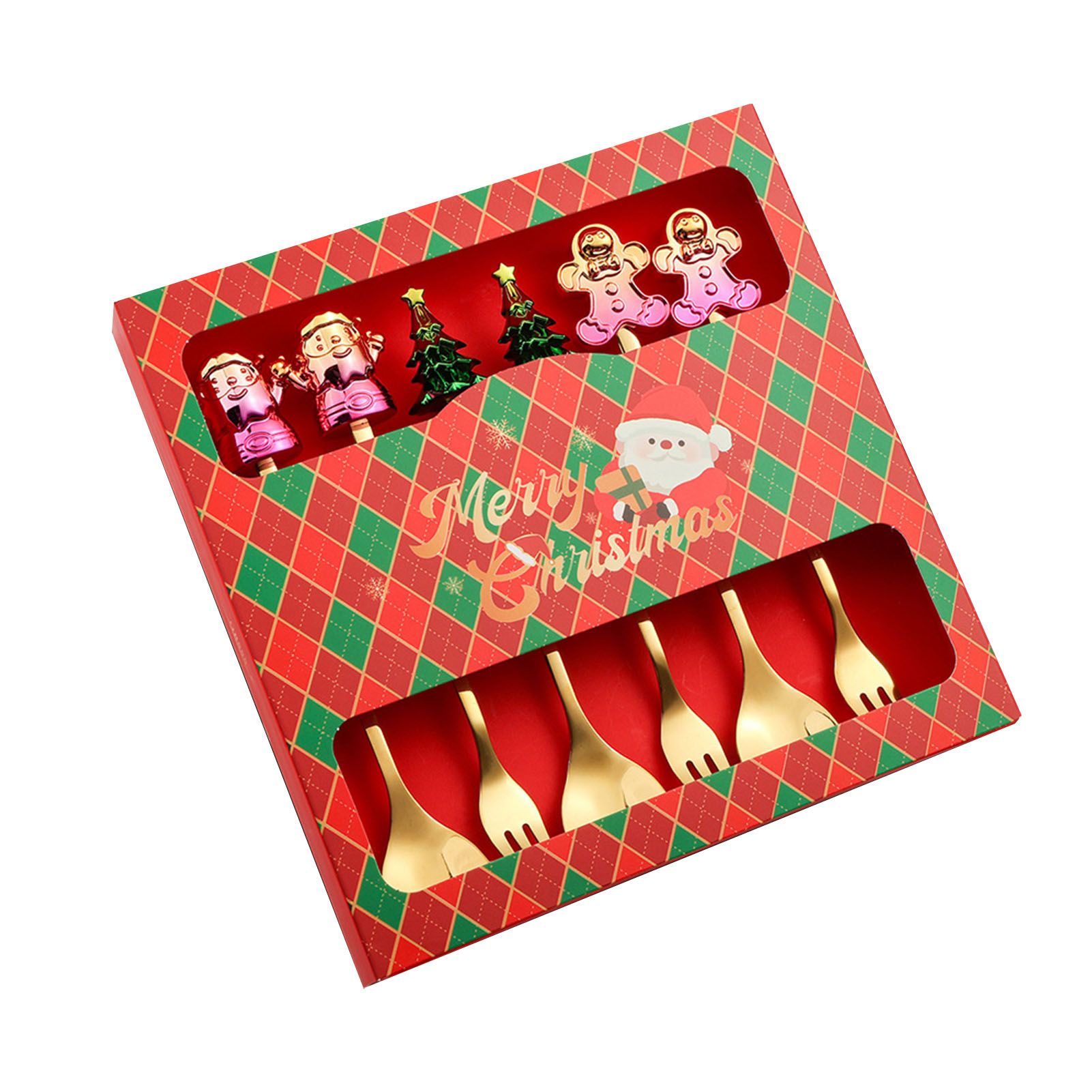 6 Pcs Xmas Spoon Fork Set Cute Design Stainless Steel Tea Coffee Spoon and view 3