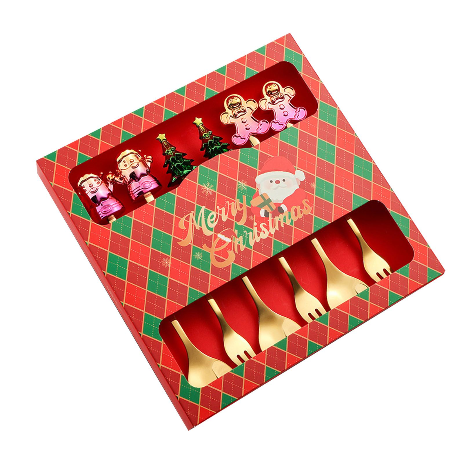 6 Pcs Xmas Spoon Fork Set Cute Design Stainless Steel Tea Coffee Spoon and view 6