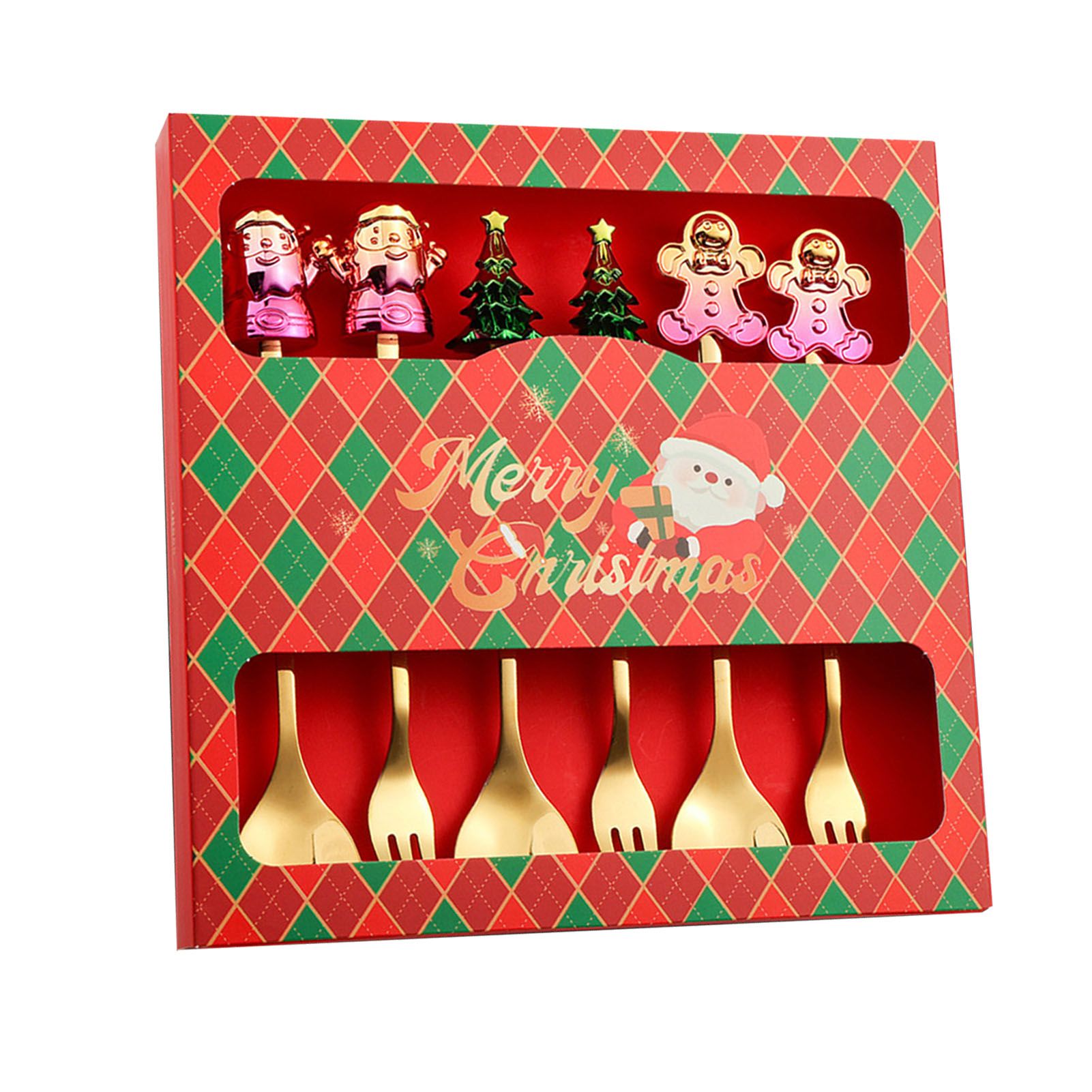 6 Pcs Xmas Spoon Fork Set Cute Design Stainless Steel Tea Coffee Spoon and view 8