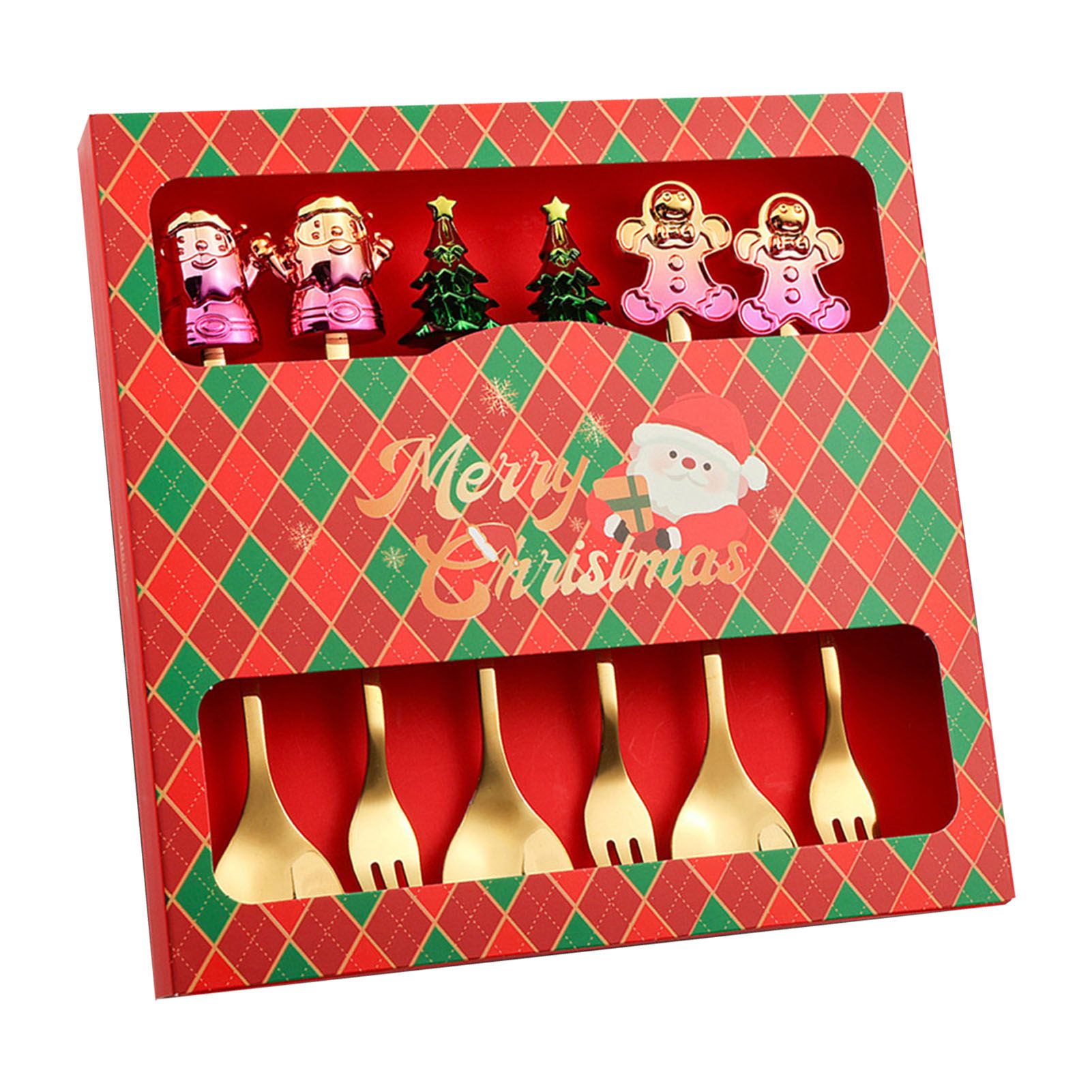 6 Pcs Xmas Spoon Fork Set Cute Design Stainless Steel Tea Coffee Spoon and view 9