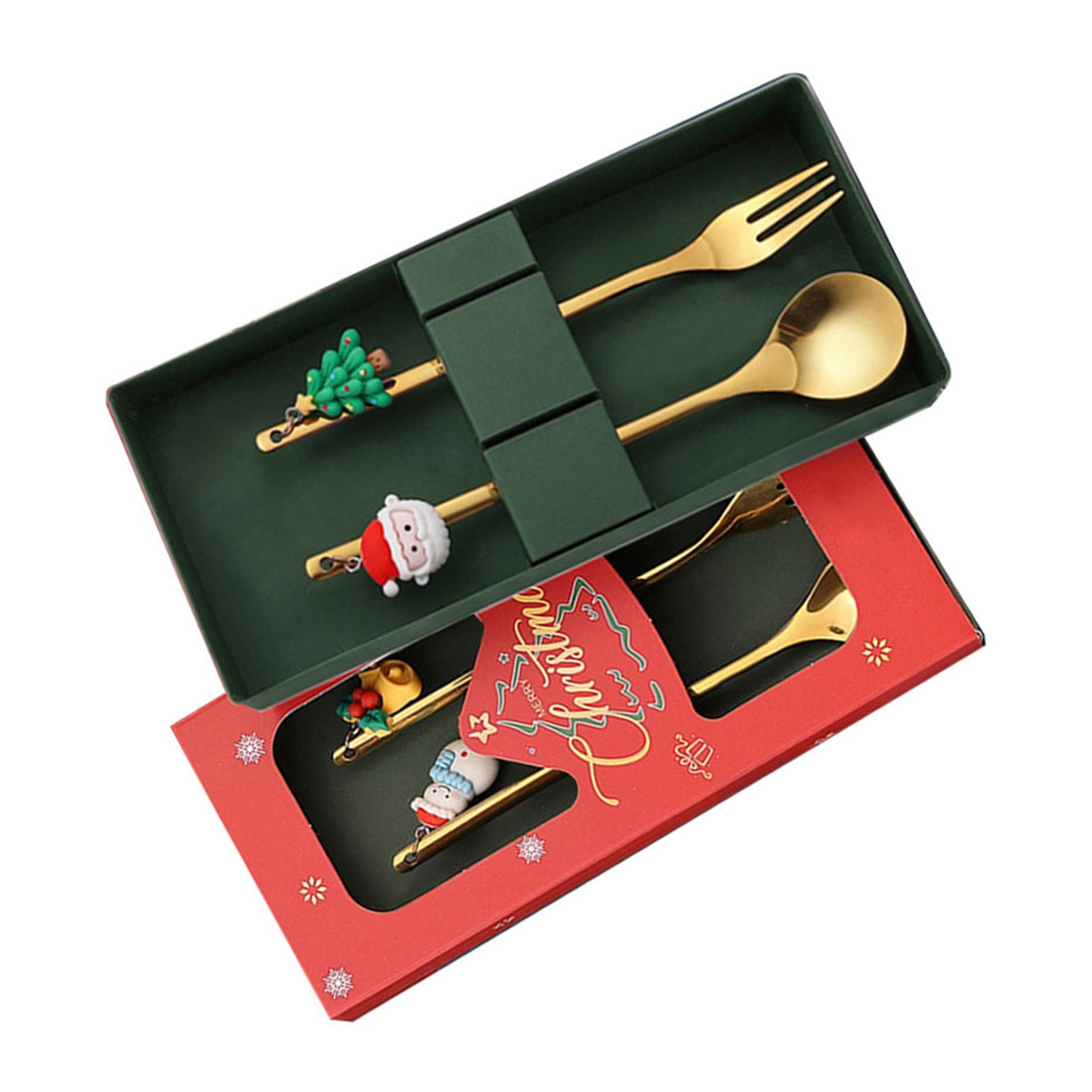 4Pcs Xmas Spoon and Fork Set Stainless Steel Adorable Dessert Utensils Cutlery Set