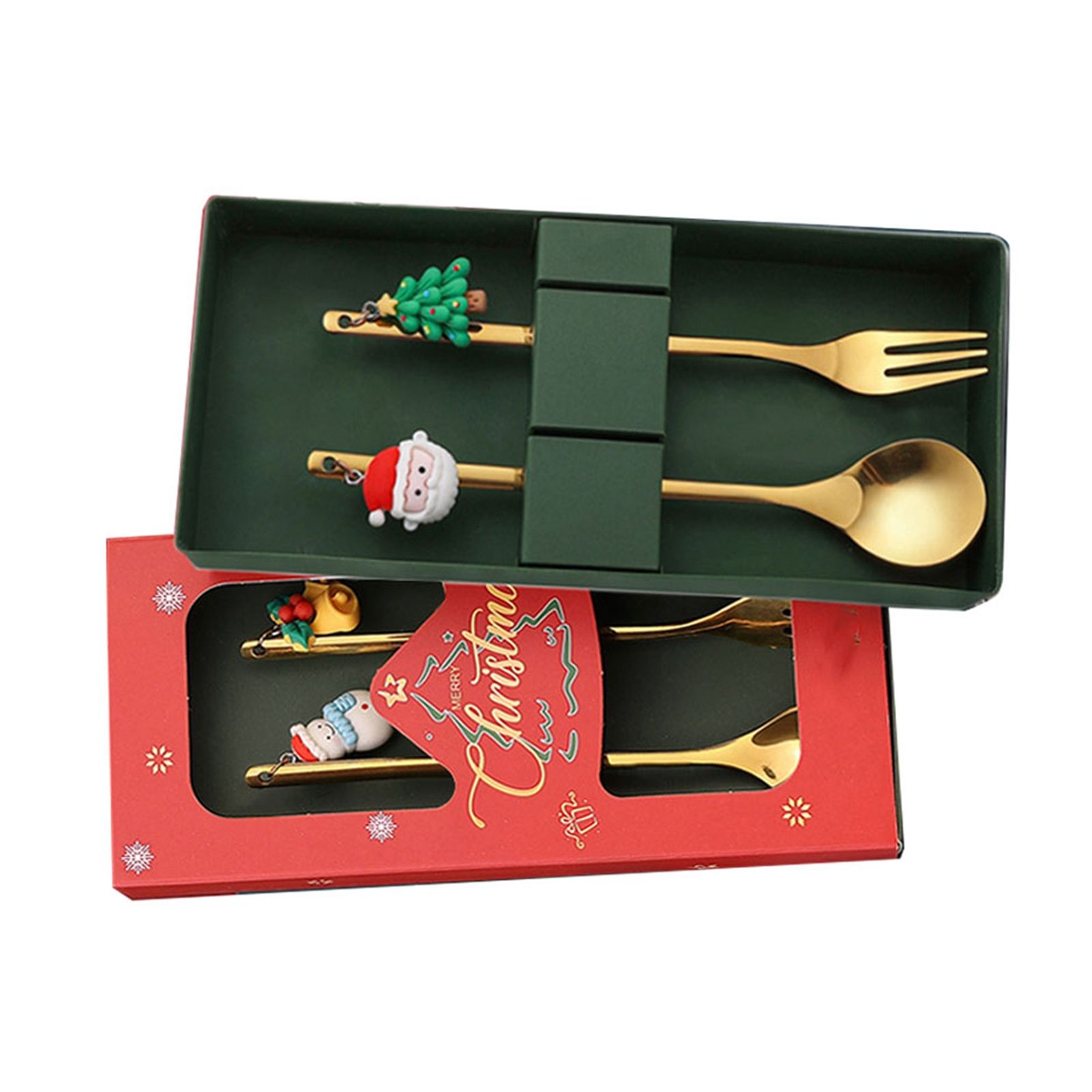 4Pcs Xmas Spoon and Fork Set Stainless Steel Adorable Dessert Utensils Cutlery Set view 4
