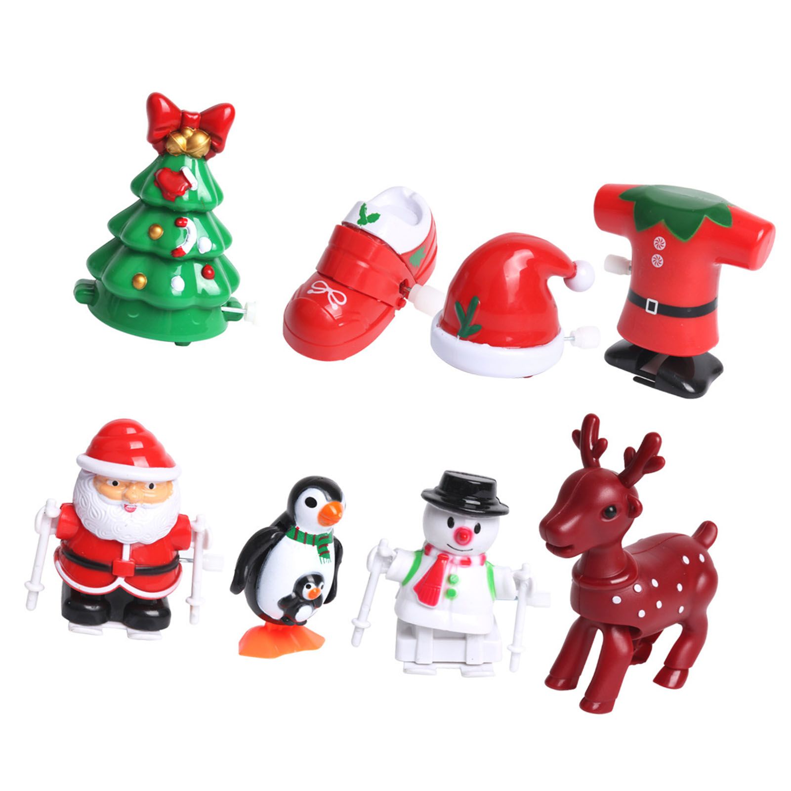 Holiday Wind Up Toy Cartoon Tree Hat Shoe Snowman Clockwork Toy Set Festival — image 1